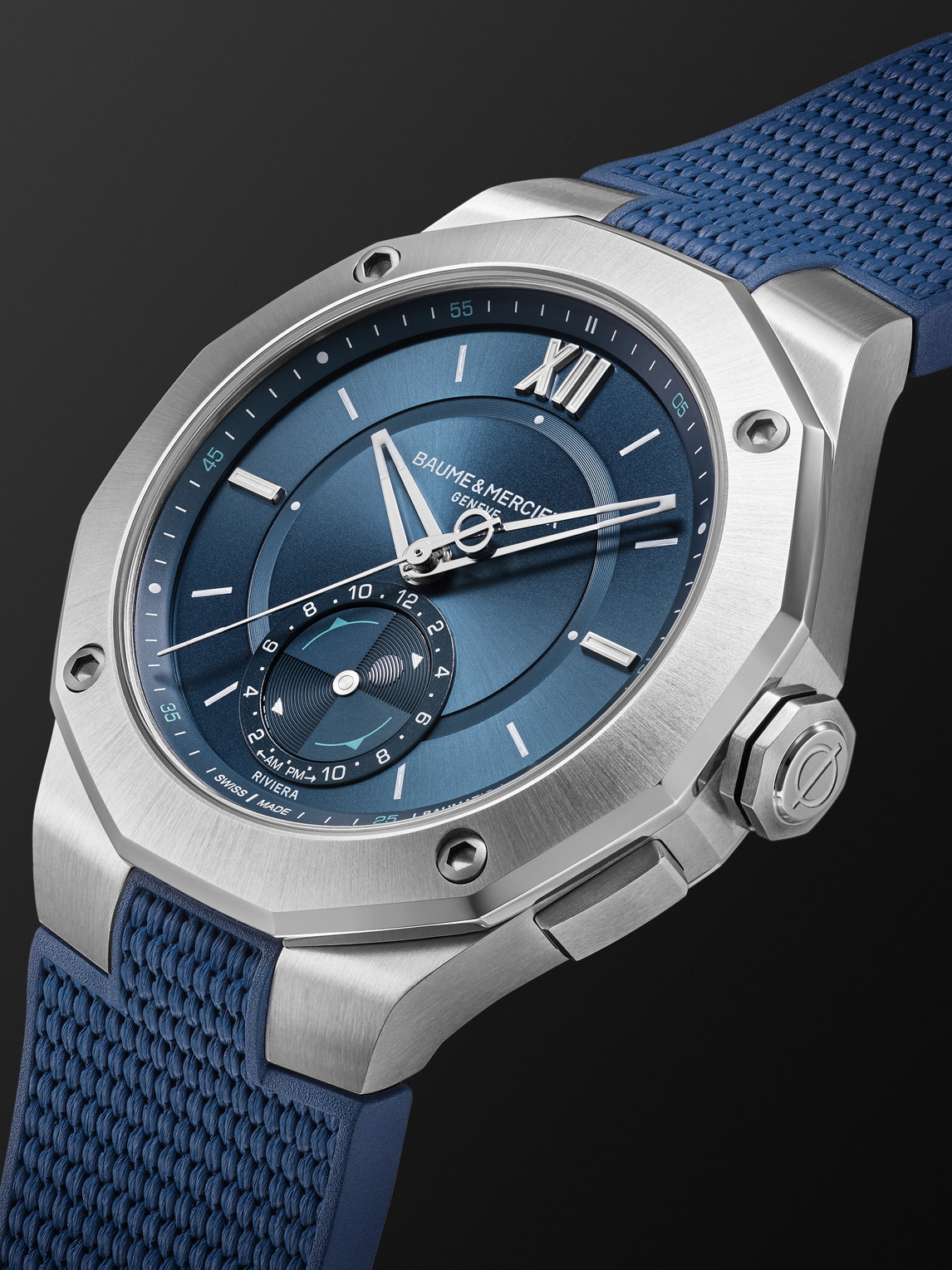  Baume & Mercier - Riviera Baumatic Tideograph Limited Edition Automatic 43mm Stainless Steel, Canvas And Rubber Watch, Ref. No. 10761 - Men - Blue 