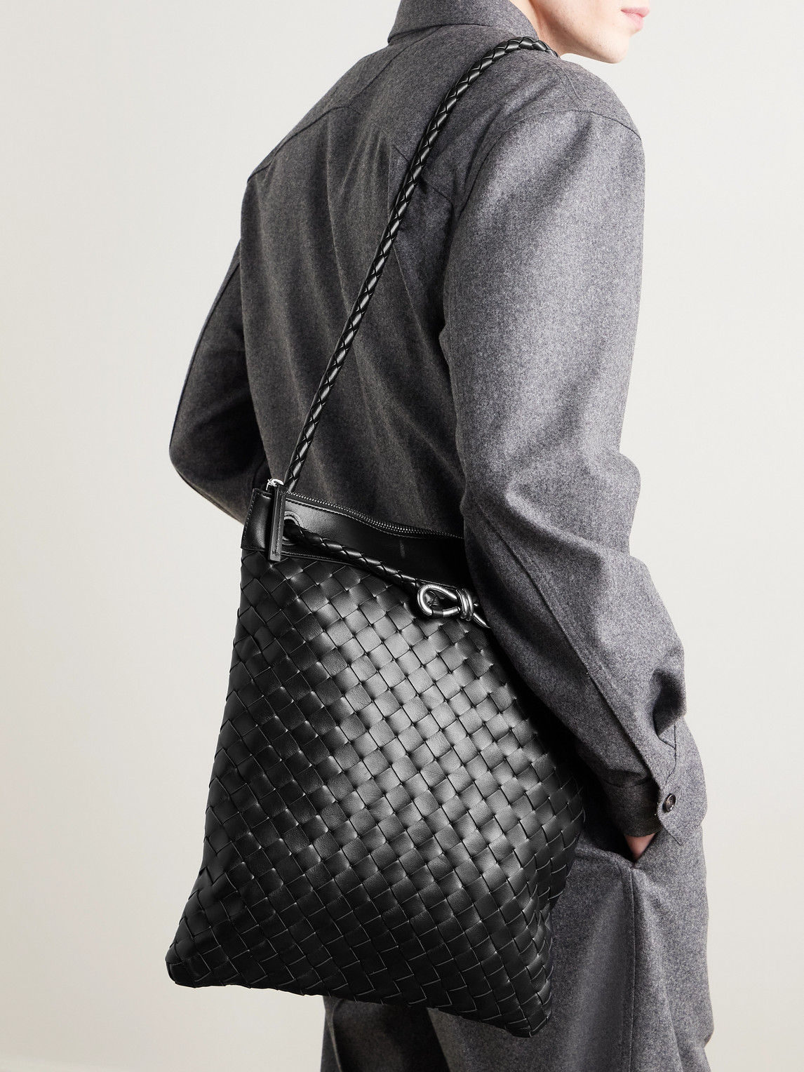 Flat Andiamo Intrecciato Leather Messenger Bag — 2