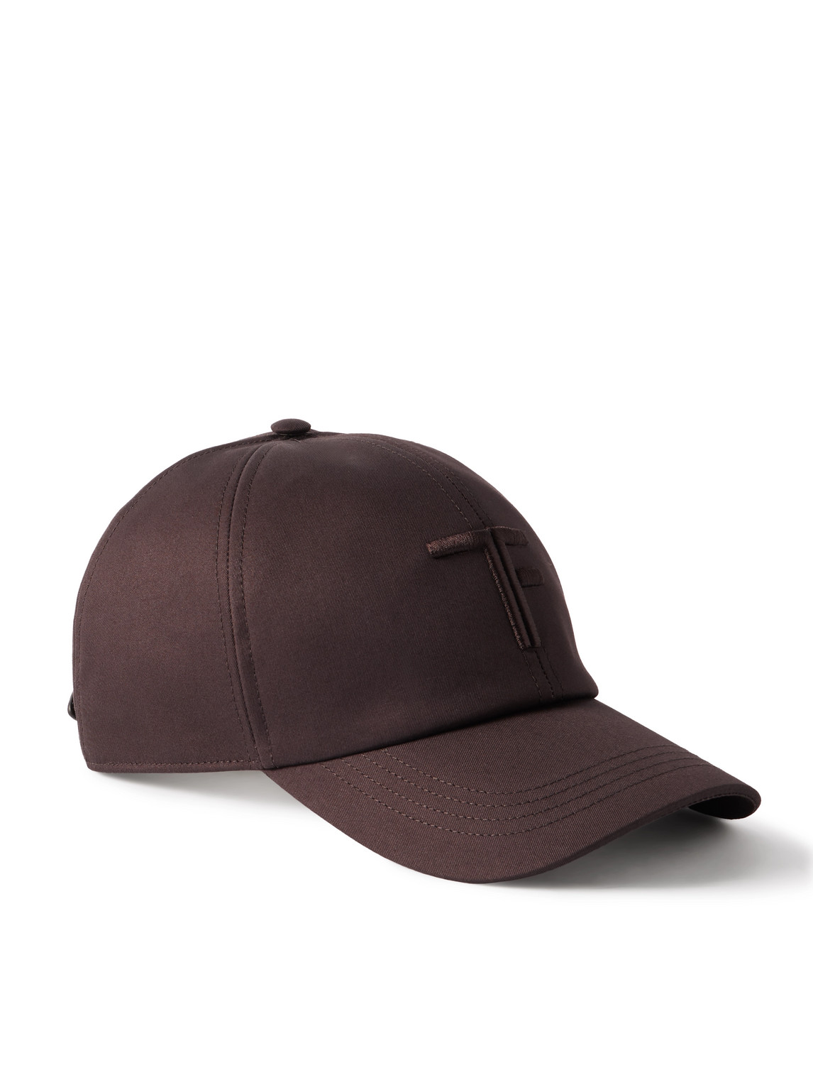 Tom Ford Leather-trimmed Logo-embroidered Cotton-canvas Baseball Cap In Brown