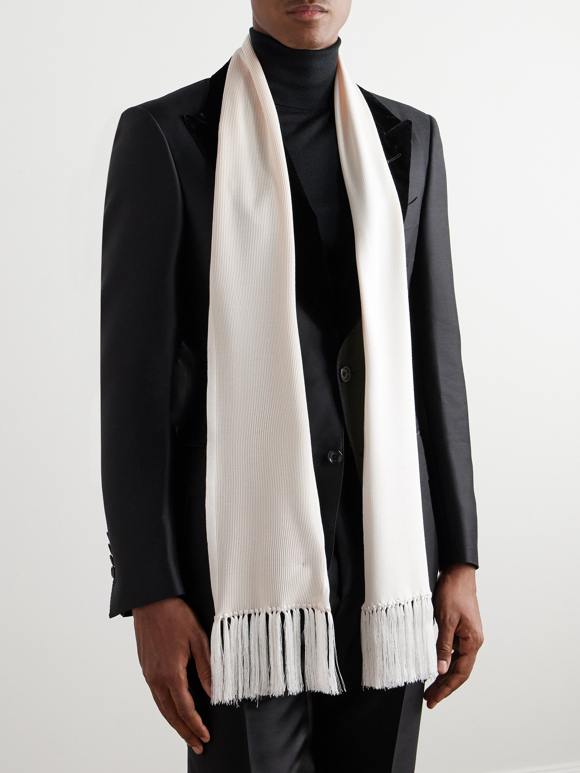 Tom Ford Tasselled Ribbed Silk-blend Scarf In Neutrals
