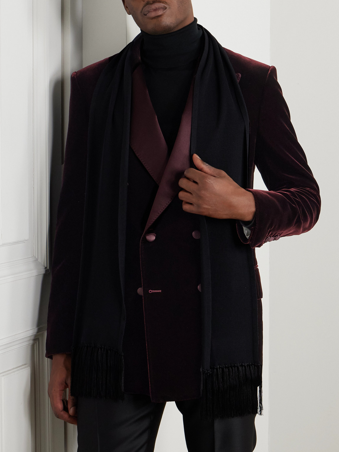 Tom Ford Tasselled Ribbed Silk-blend Scarf In Black