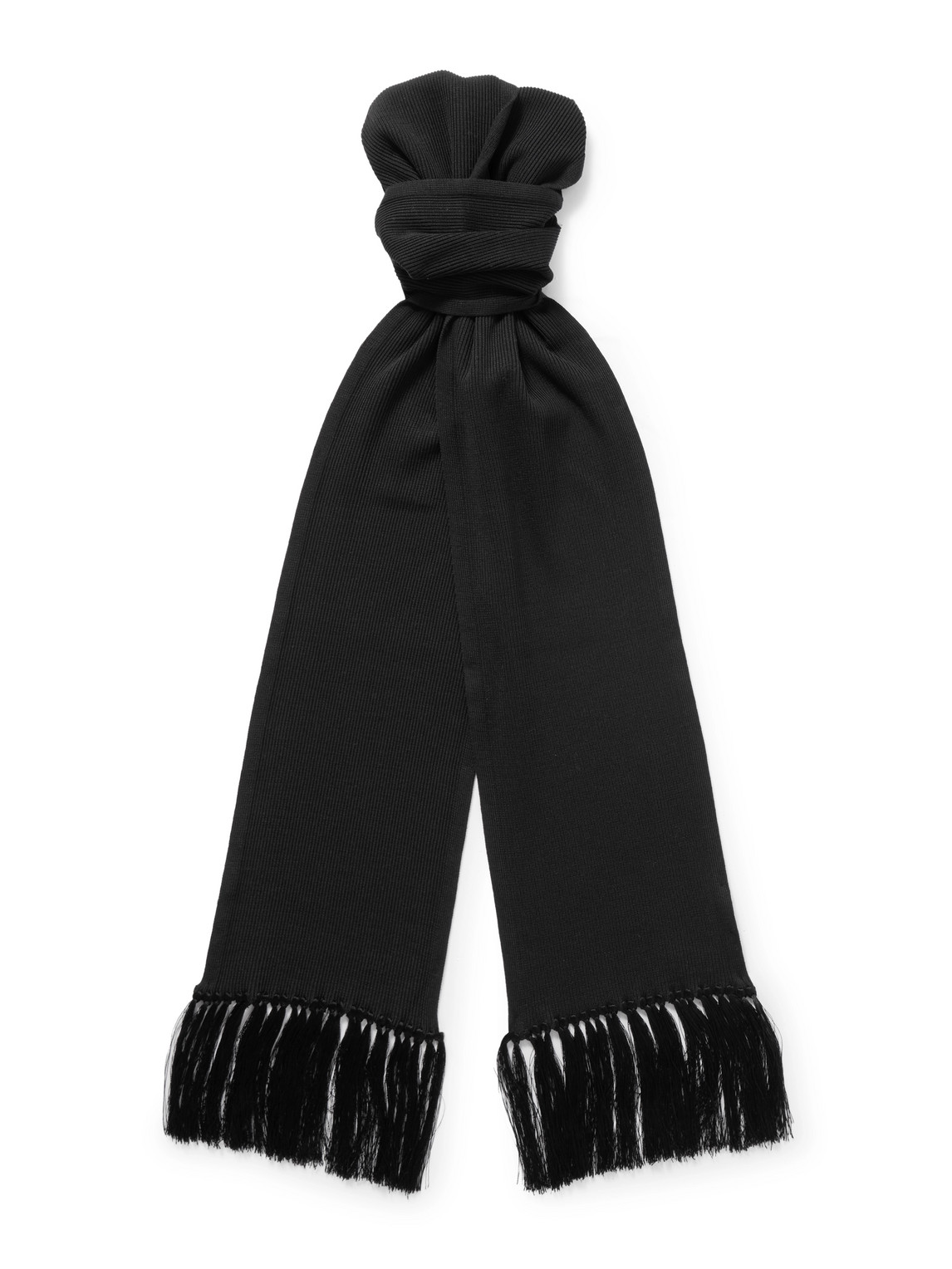 Tom Ford Tasselled Ribbed Silk-blend Scarf In Black