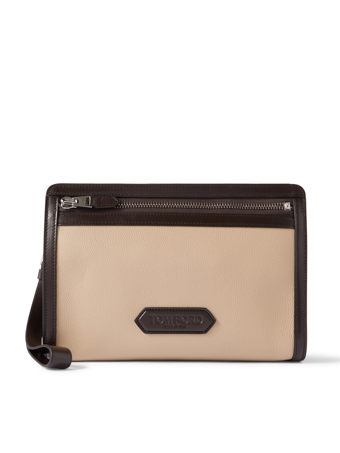 Tom Ford Buckley Medium Two-tone Leather Pouch In Brown