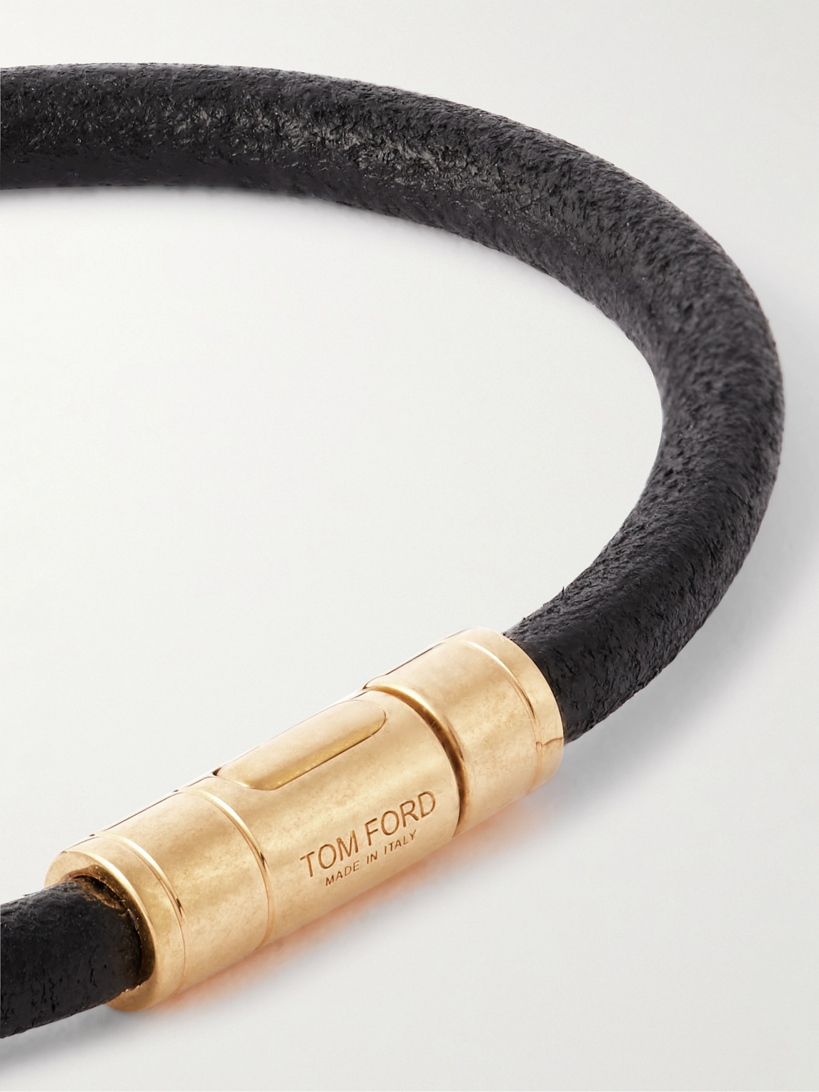 Tom Ford Gold-tone And Leather Bracelet In Black