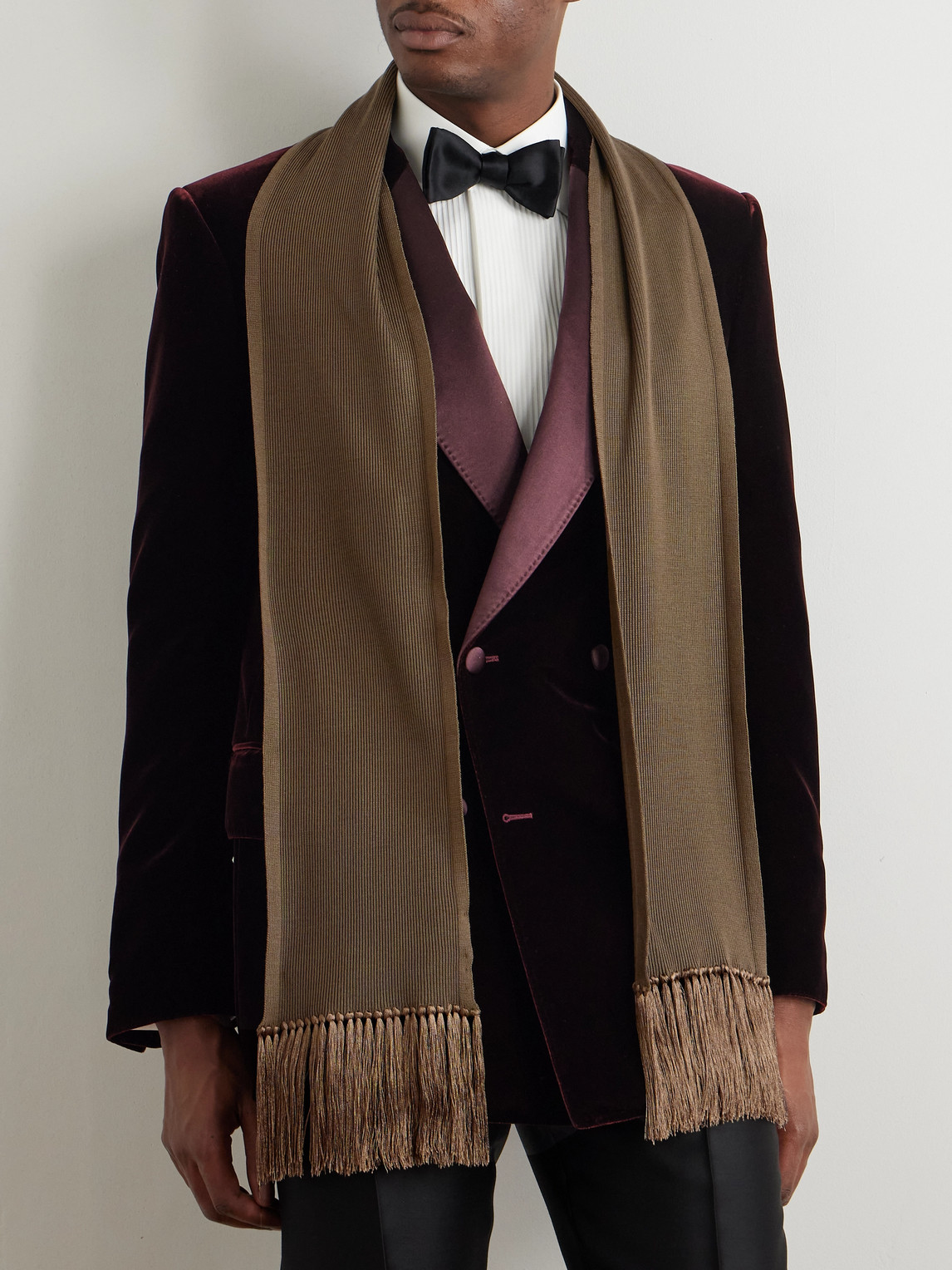 Tom Ford Tasselled Ribbed Silk-blend Scarf In Brown