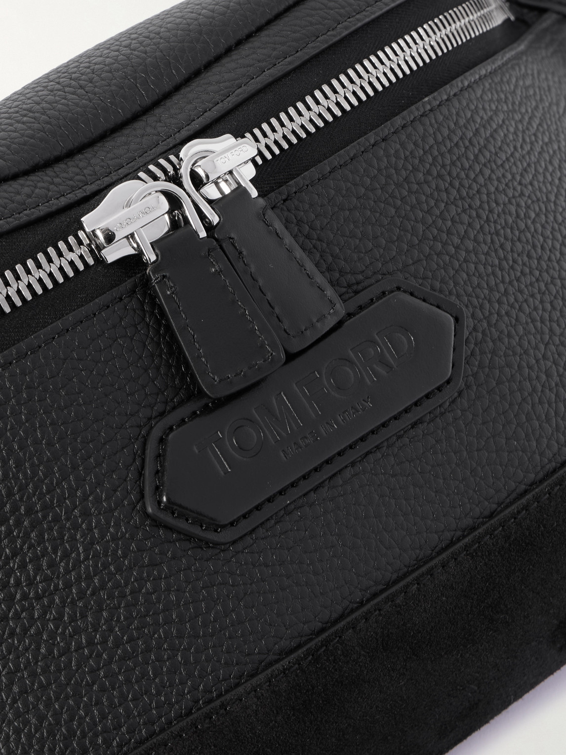 Tom Ford Suede-trimmed Full-grain Leather Belt Bag In Black