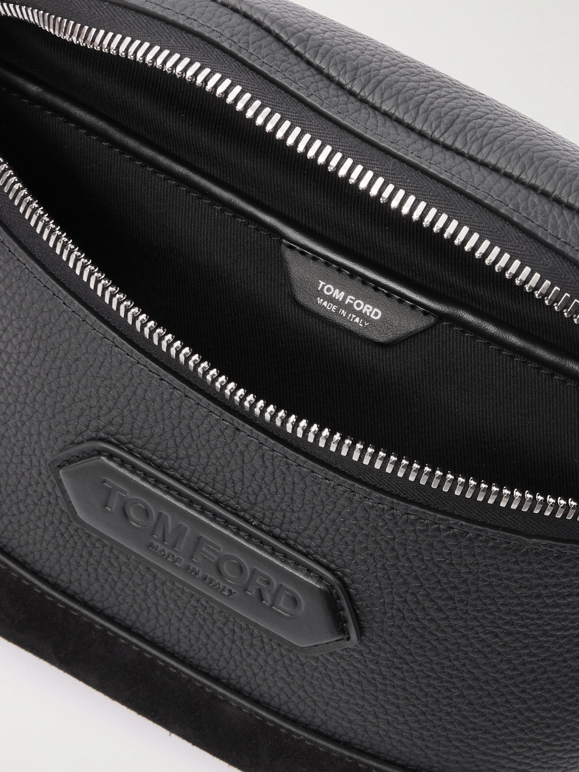 Tom Ford Suede-trimmed Full-grain Leather Belt Bag In Black