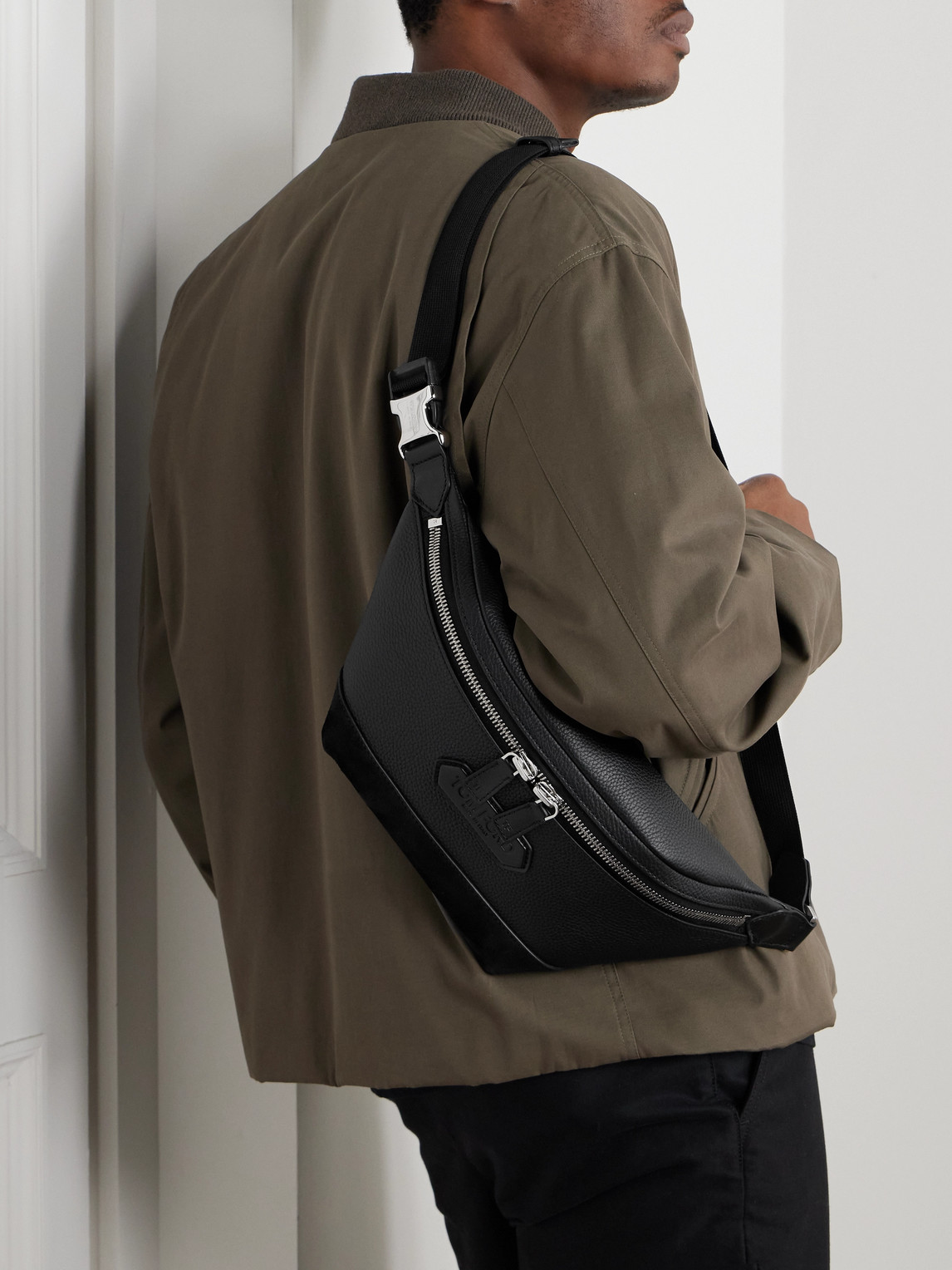 Tom Ford Suede-trimmed Full-grain Leather Belt Bag In Black