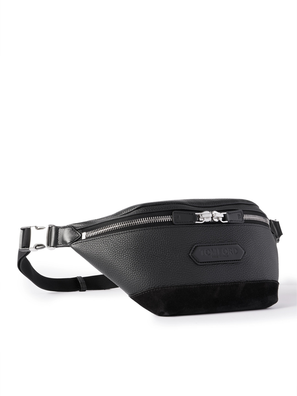 Tom Ford Suede-trimmed Full-grain Leather Belt Bag In Black