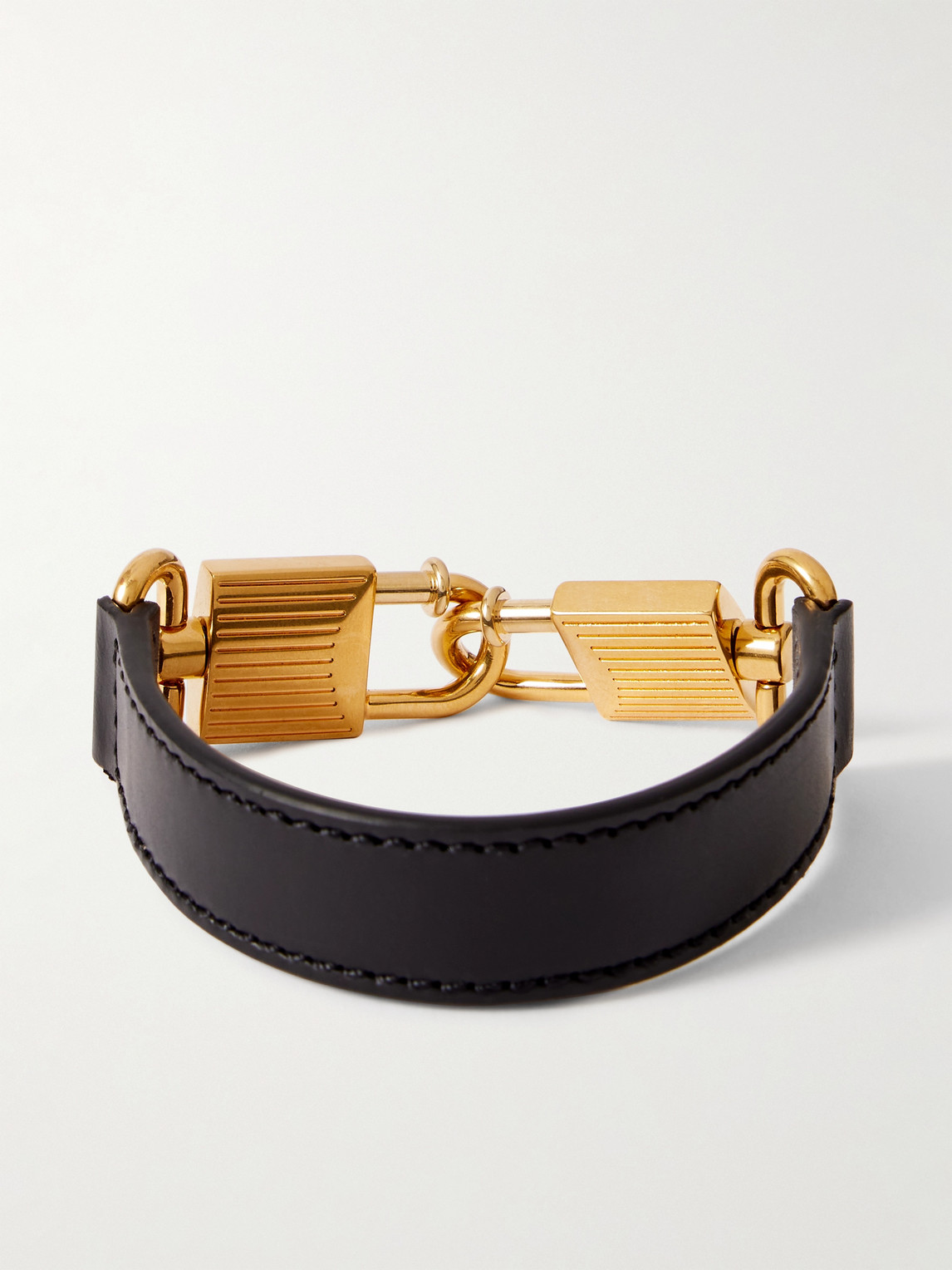 Tom Ford Gold-tone And Leather Bracelet In Black