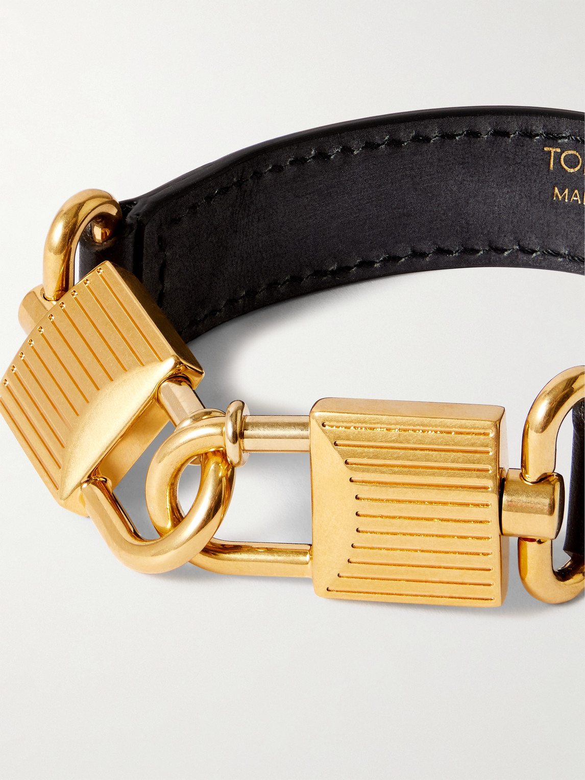 Tom Ford Gold-tone And Leather Bracelet In Black