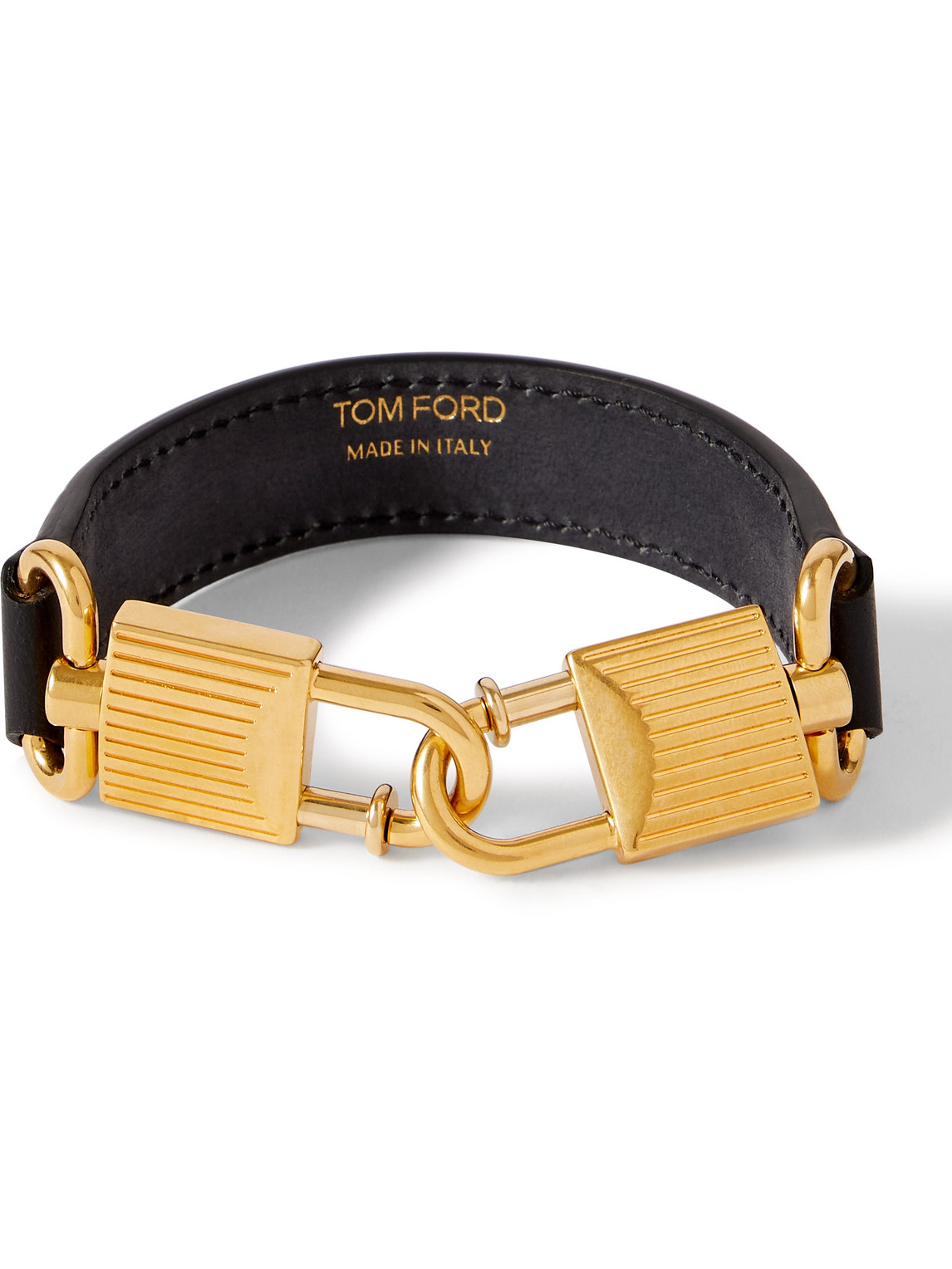 Tom Ford Gold-tone And Leather Bracelet In Black