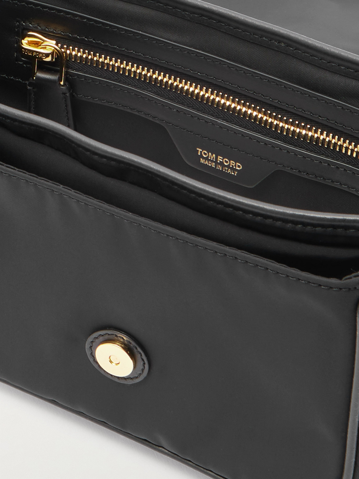 Tom Ford Leather-trimmed Recycled-nylon Messenger Bag In Black