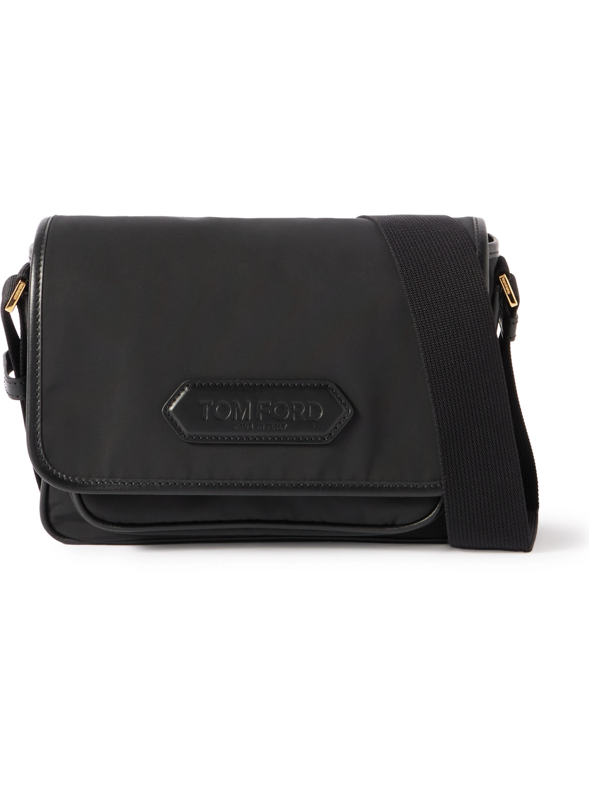Tom Ford Leather-trimmed Recycled-nylon Messenger Bag In Black