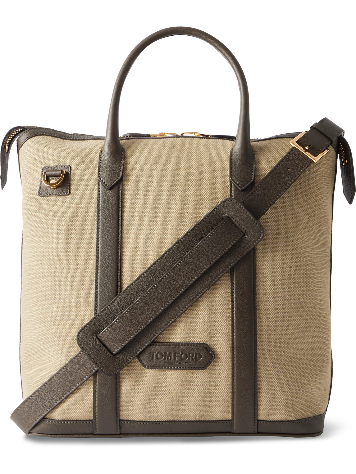 Tom Ford Leather-trimmed Canvas Tote Bag In Neutrals
