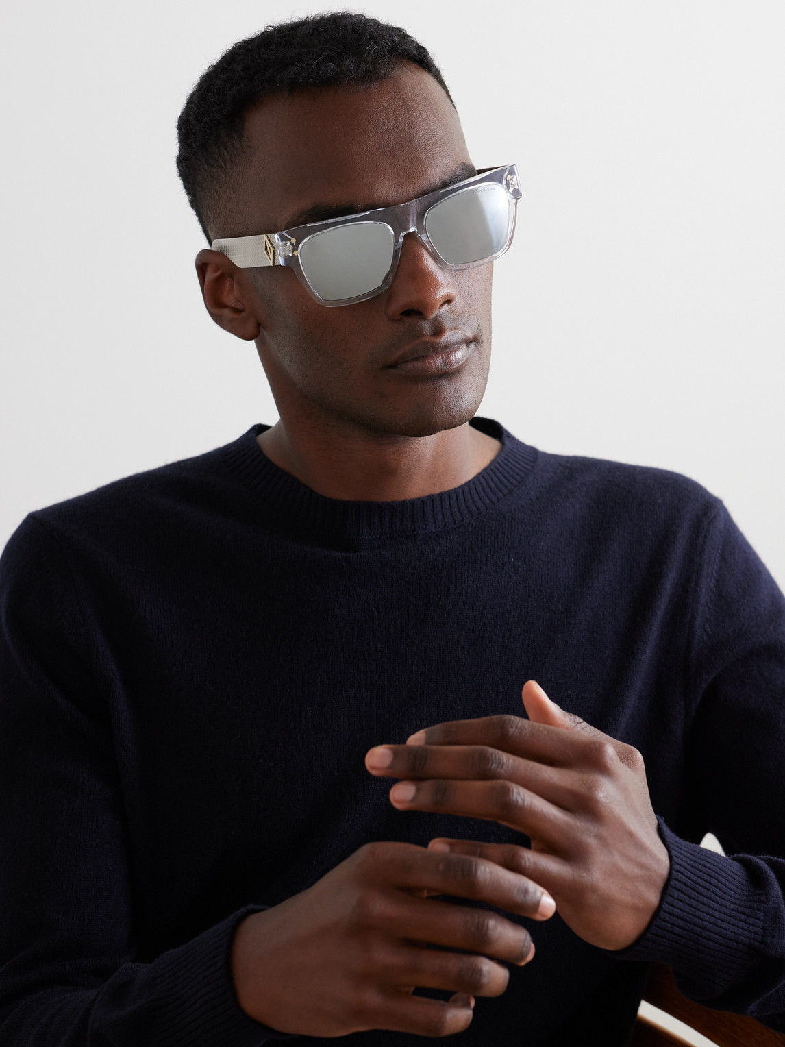 Dior Cd Diamond S8i Square-frame Acetate And Monogrammed Silver-tone Sunglasses In Silver