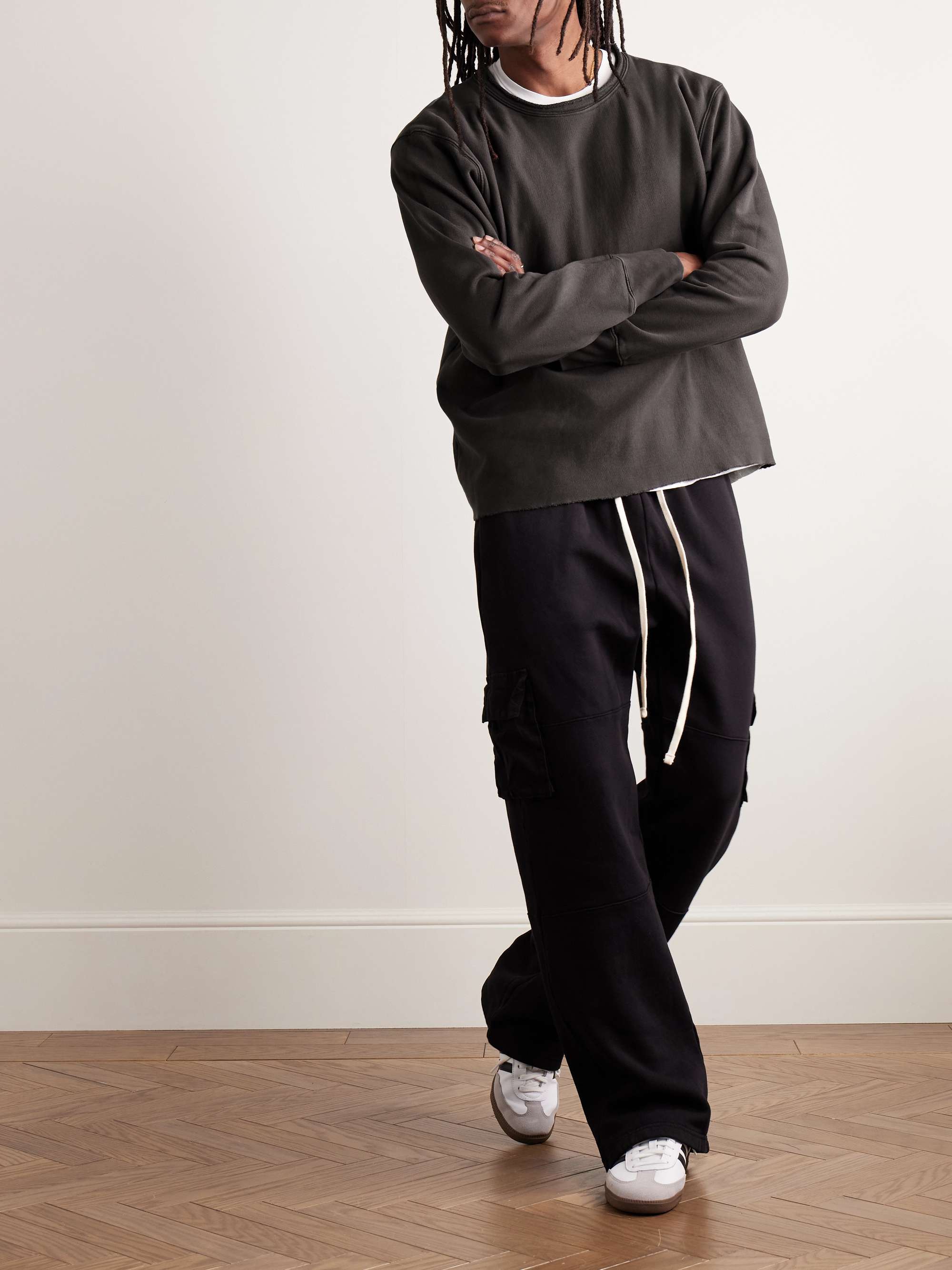 LES TIEN Distressed Cotton-Jersey Sweatshirt