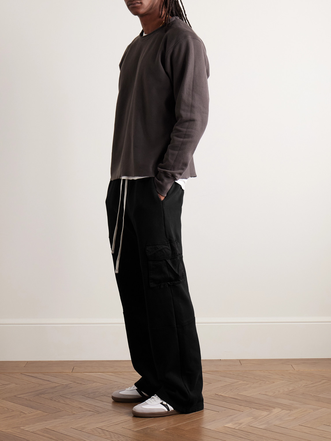 Les Tien Straight-leg Garment-dyed Cotton-jersey Sweatpants In Black