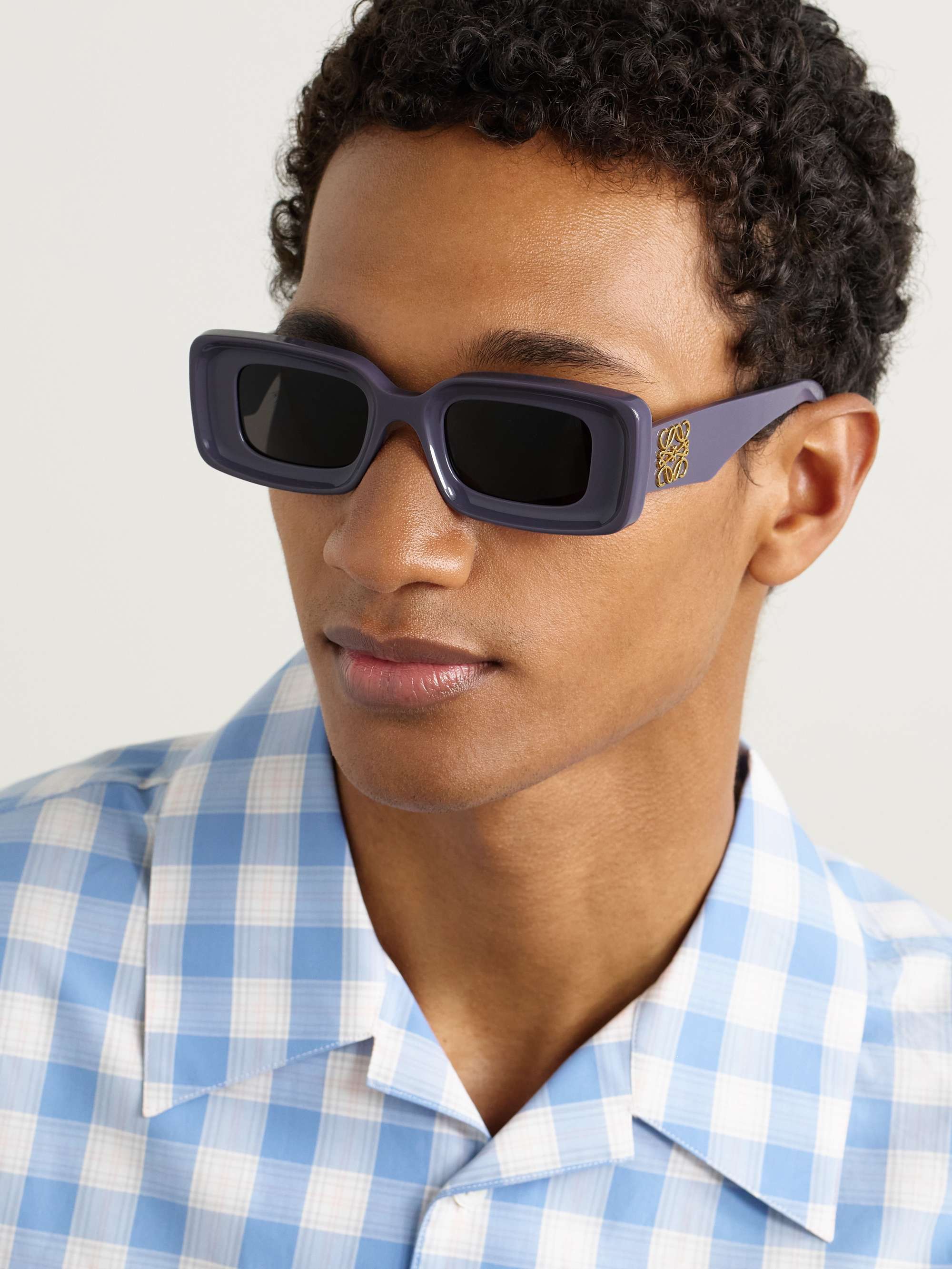 LOEWE EYEWEAR Anagram Rectangular-Frame Tortoiseshell Acetate Sunglasses