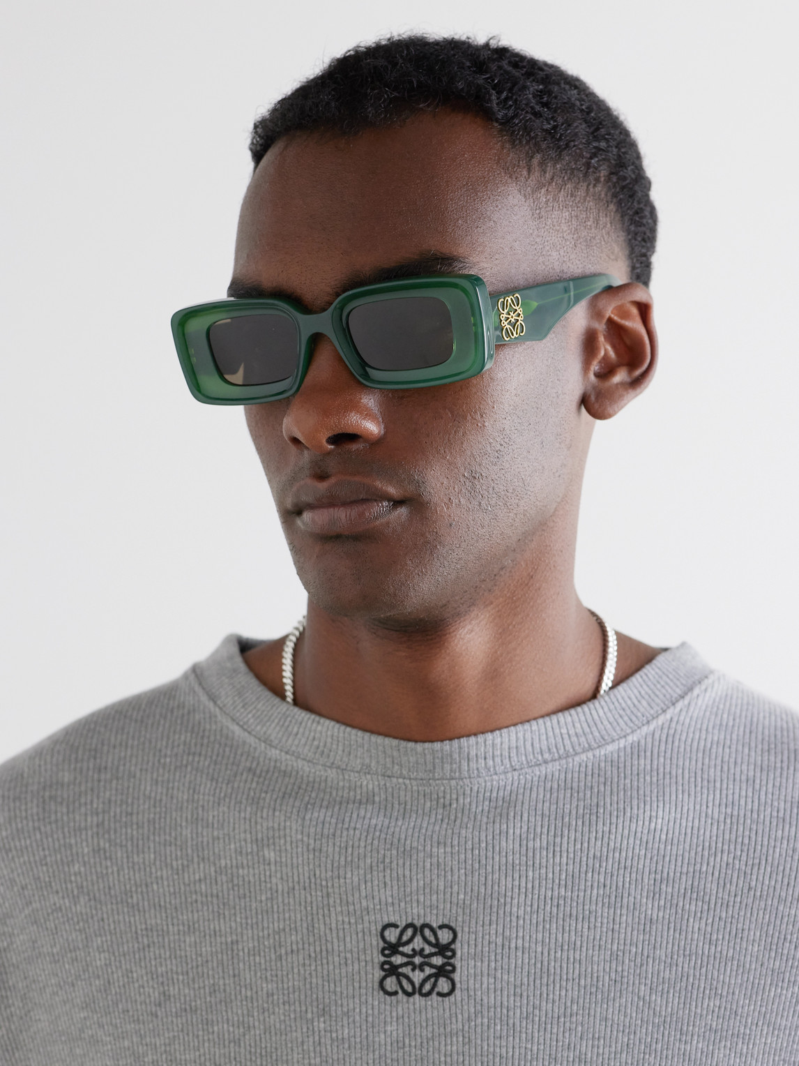 Loewe Anagram Rectangular-frame Acetate Sunglasses In Green