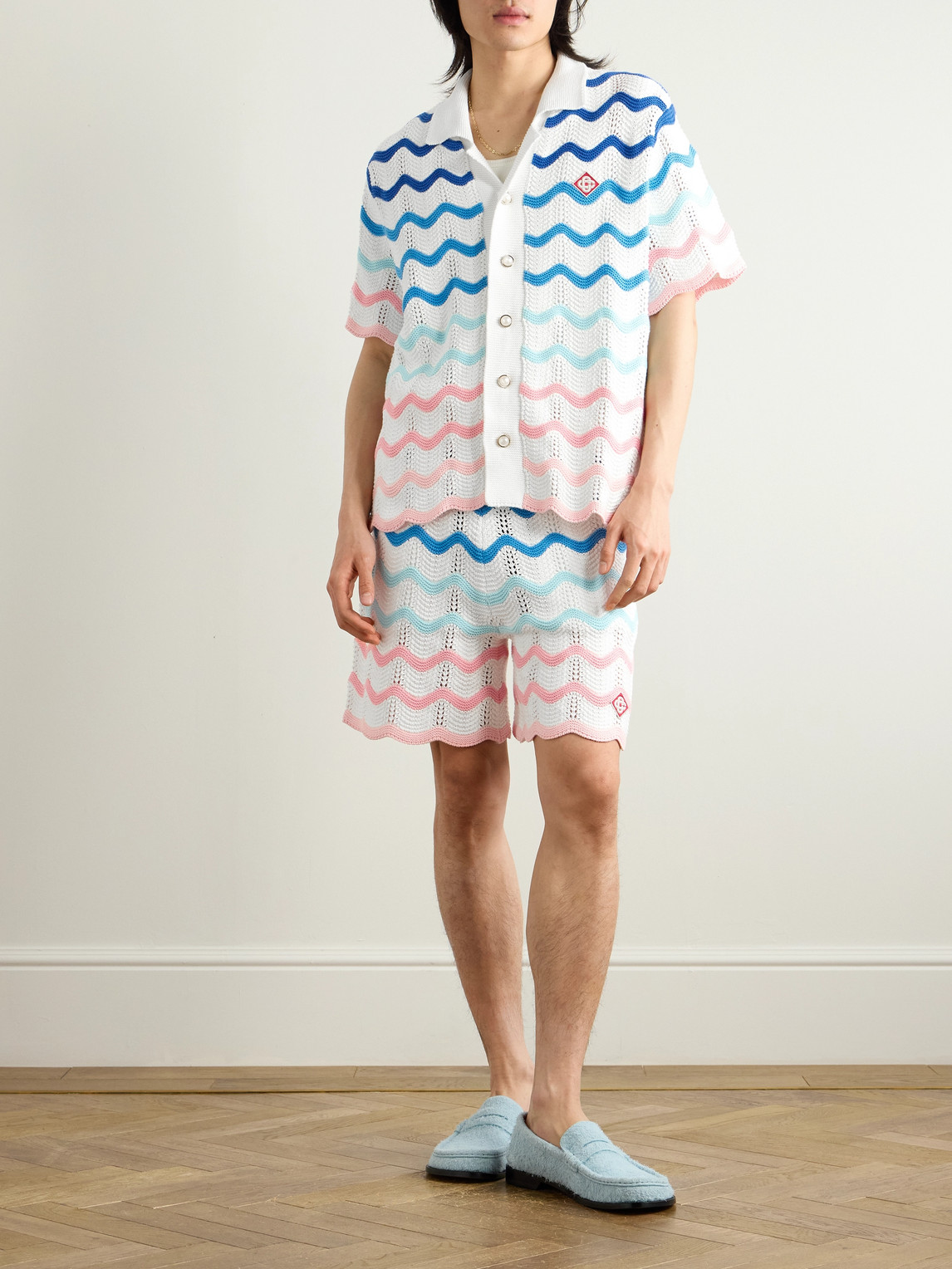 Casablanca Gradient Wave Crochet Shorts In Multicolor