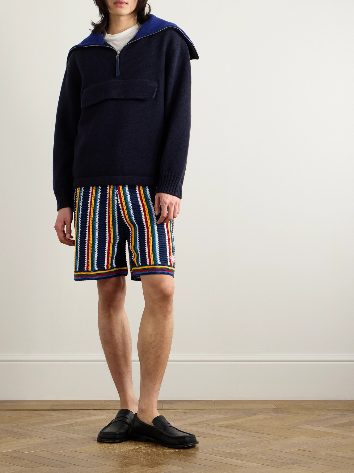 Casablanca 'striped Viscose Bermuda Shorts' In Blue