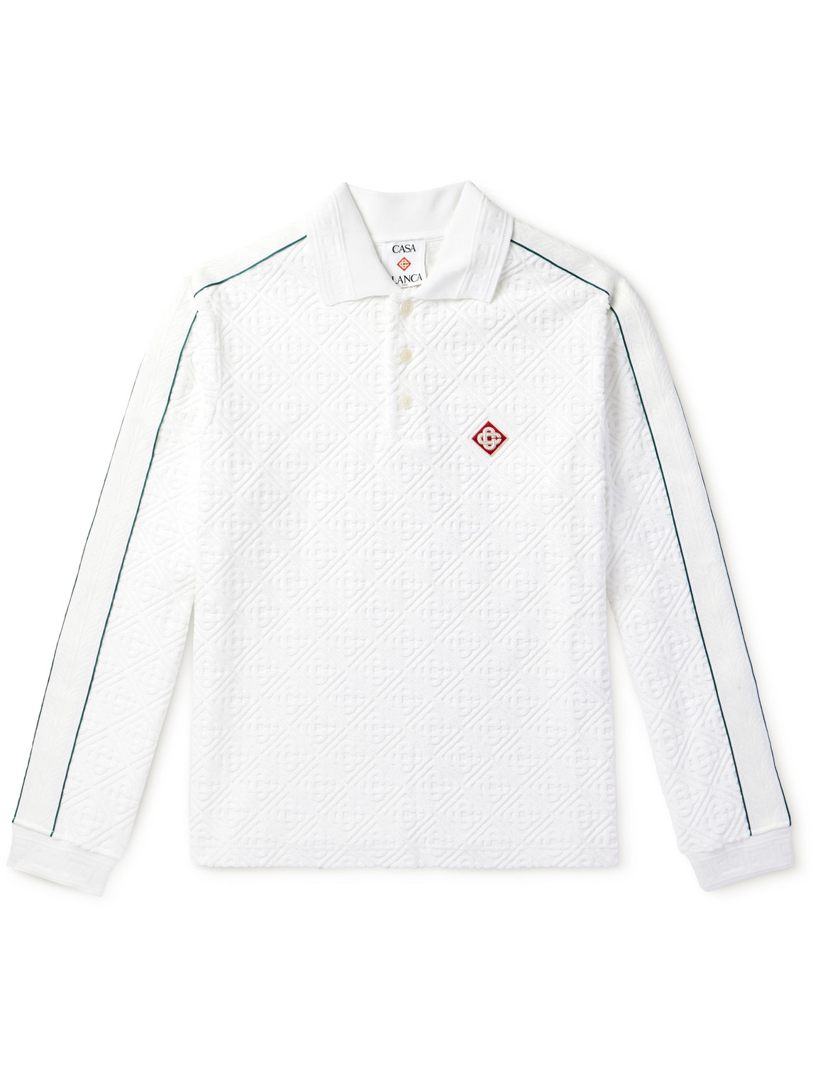 Logo-Appliquéd Striped Cotton-Blend Terry-Jacquard Polo Shirt