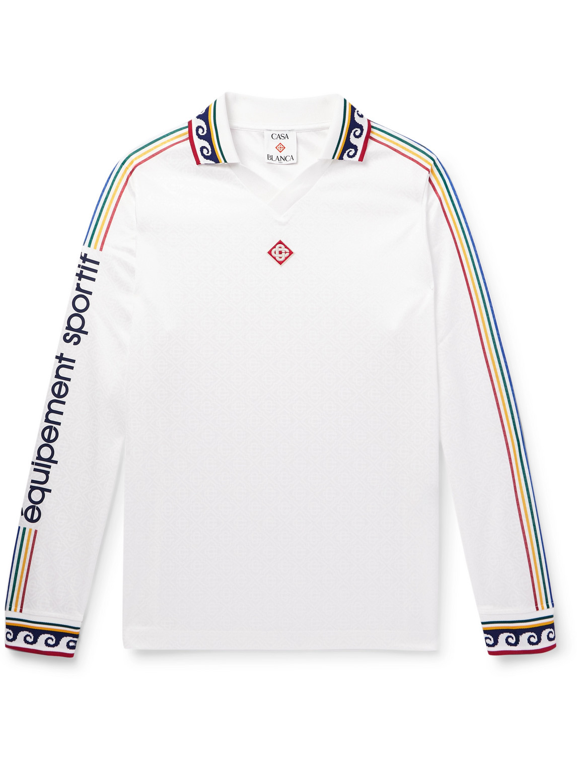 Jacquard-Trimmed Logo-Appliquéd Printed Jersey Polo Shirt