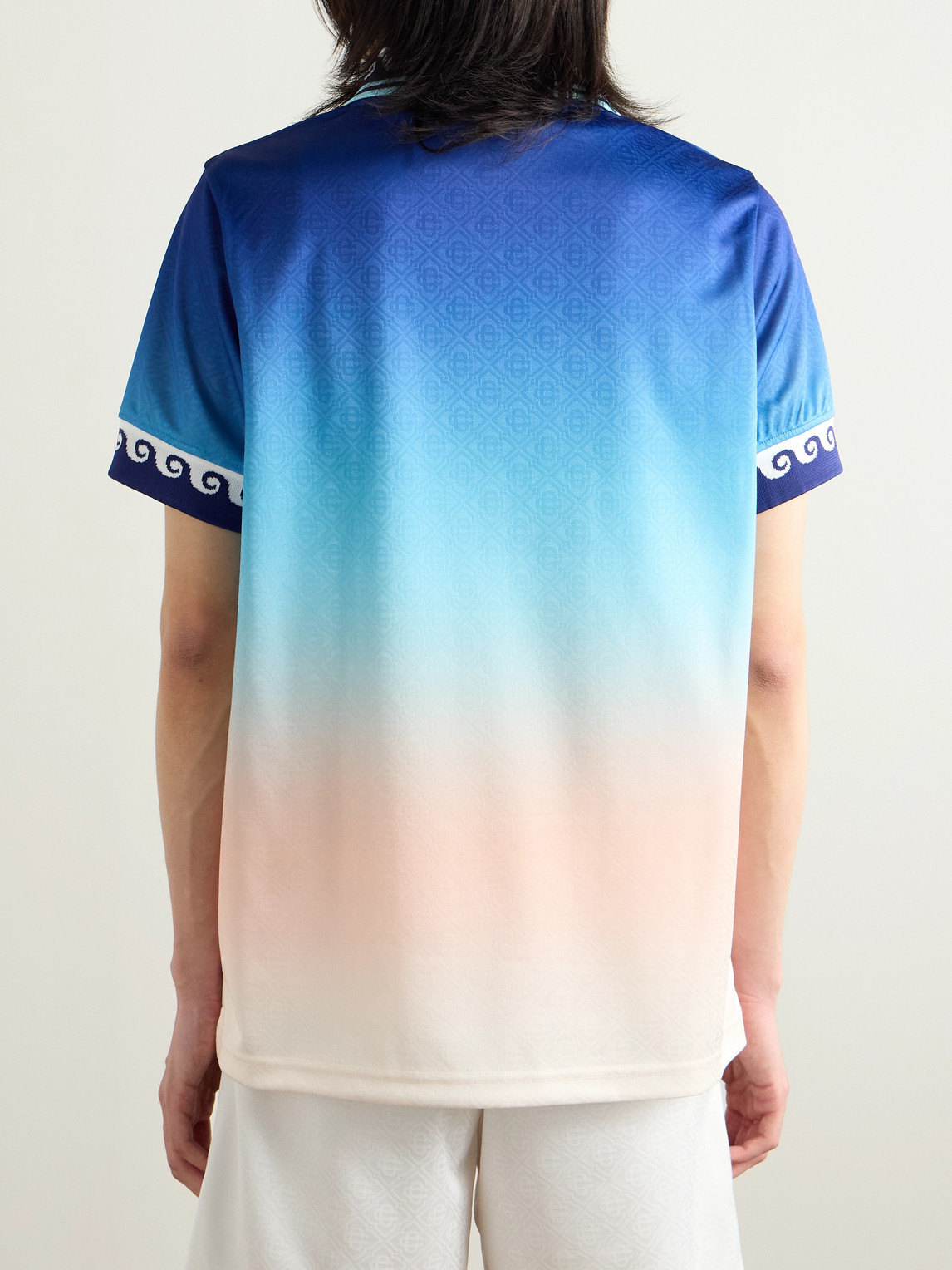 Casablanca Appliquéd Logo-print Jacquard Polo Shirt In Blue