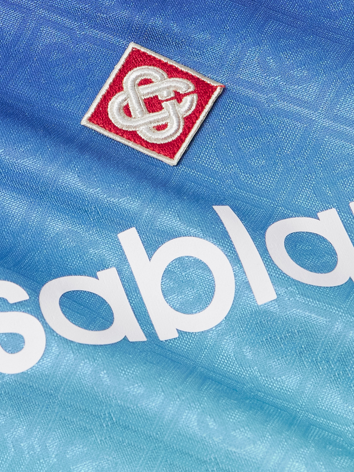 Casablanca Appliquéd Logo-print Jacquard Polo Shirt In Blue