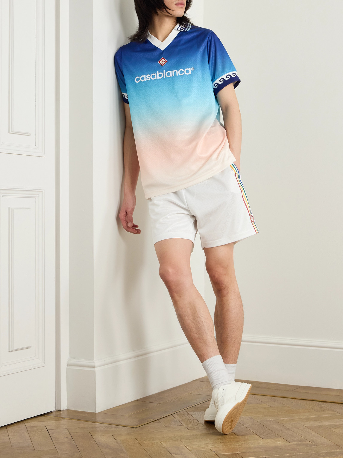 Casablanca Appliquéd Logo-print Jacquard Polo Shirt In Blue