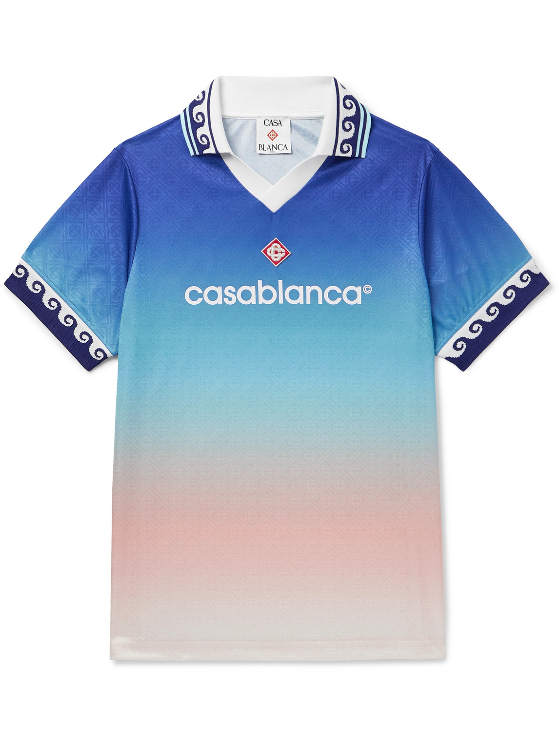 Casablanca Appliquéd Logo-print Jacquard Polo Shirt In Blue