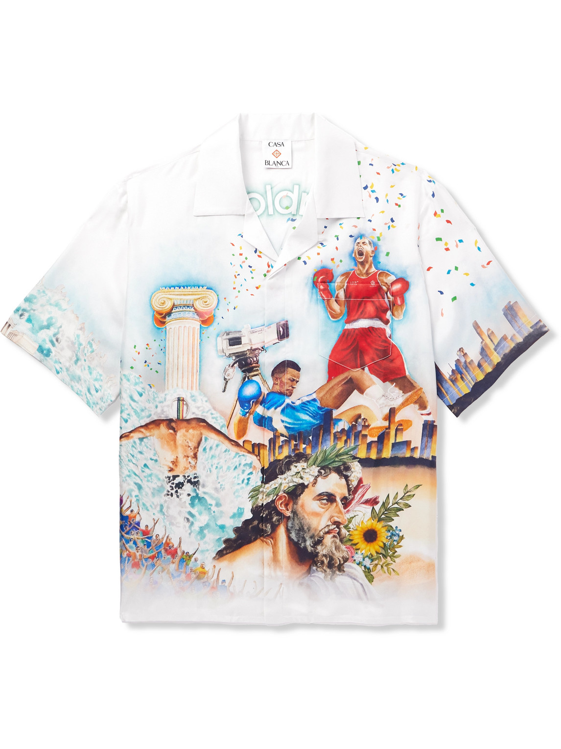 Casablanca Graphic Print Cuban Collar Shirt In White