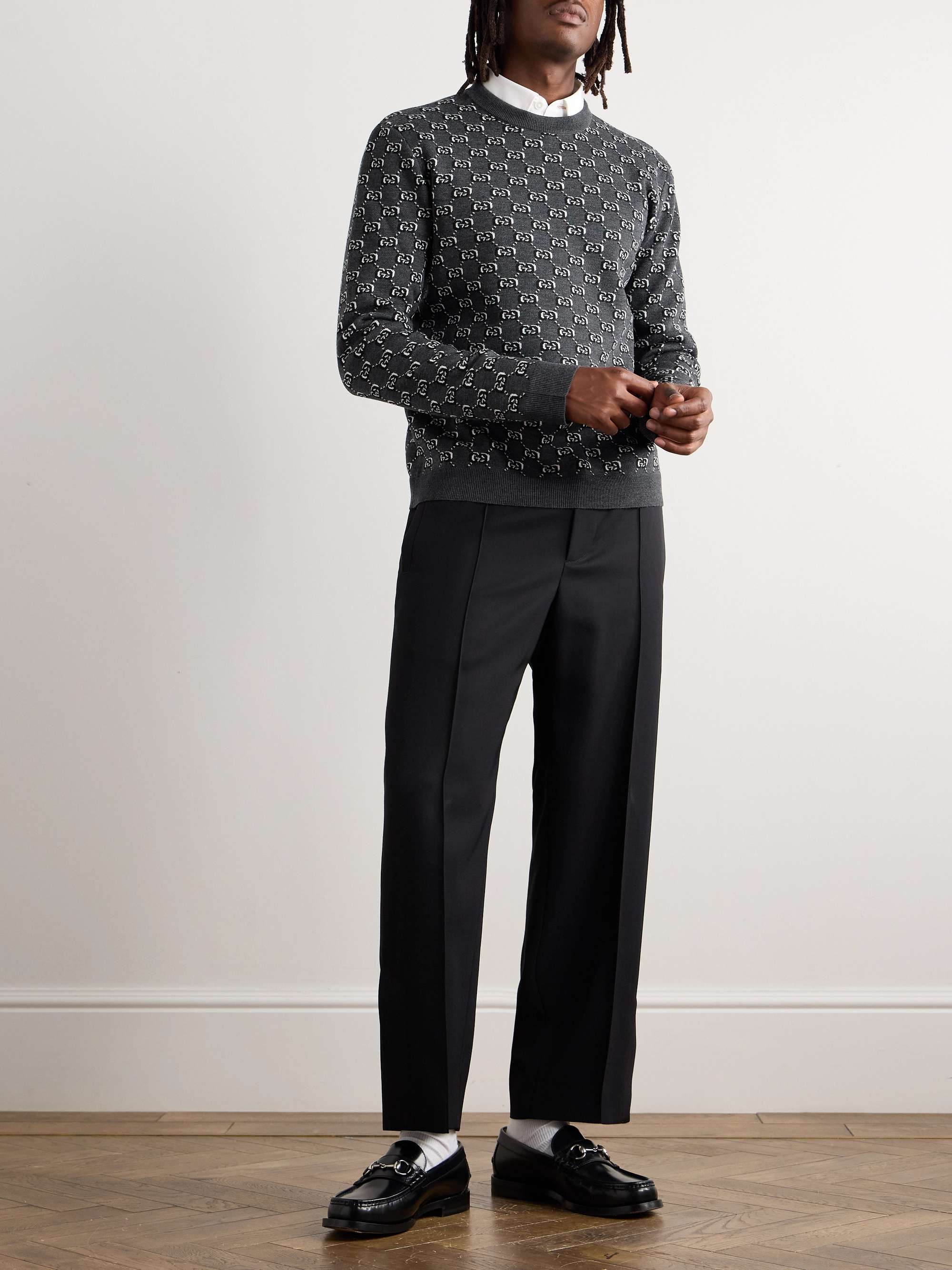 GUCCI Logo-Jacquard Wool Sweater for Men | MR PORTER