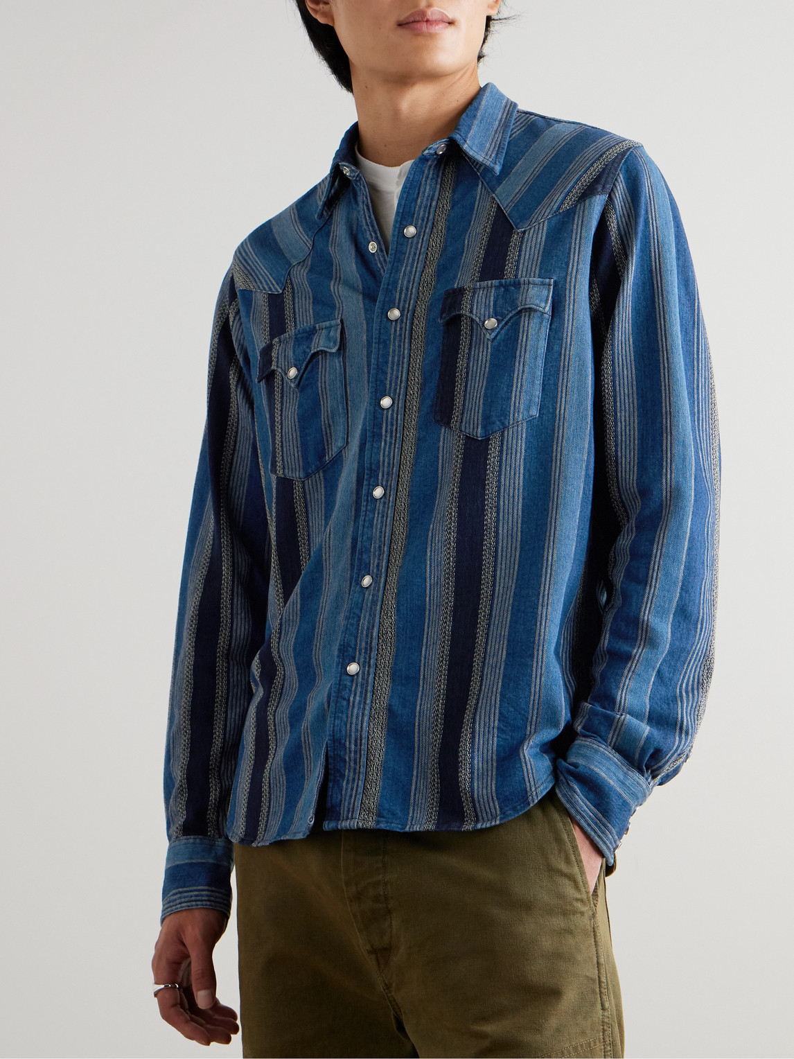 RRL STRIPED COTTON-JACQUARD WESTERN SHIRT
