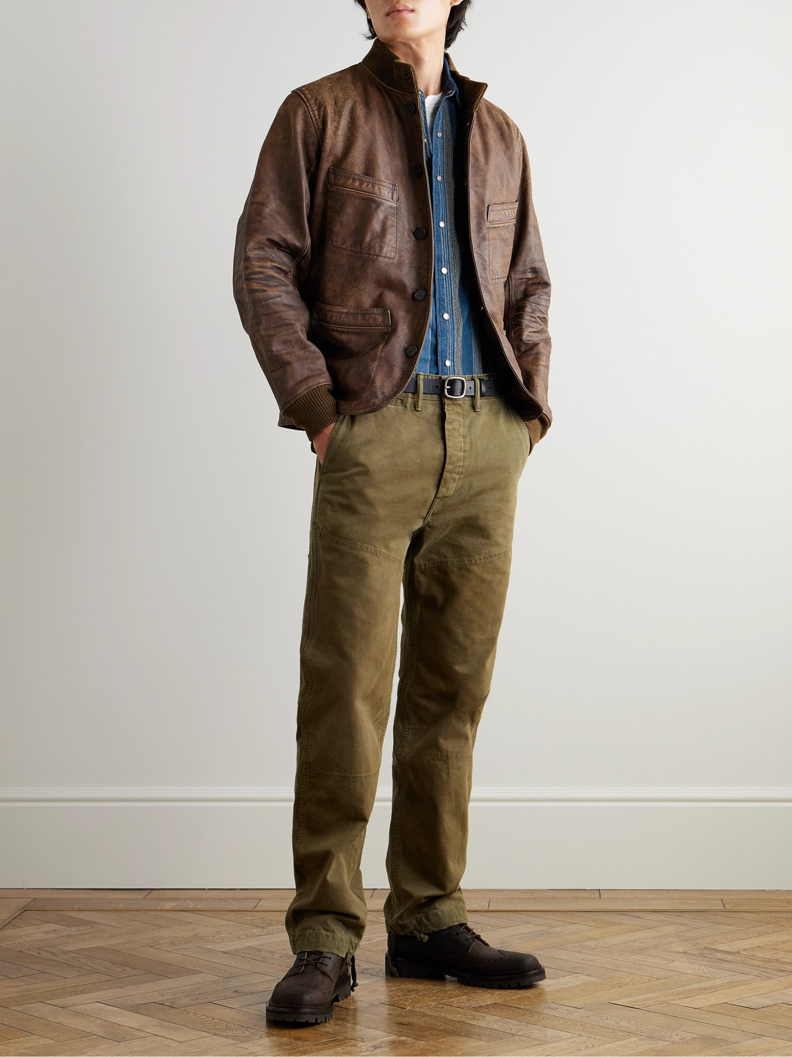 RRL STRIPED COTTON-JACQUARD WESTERN SHIRT