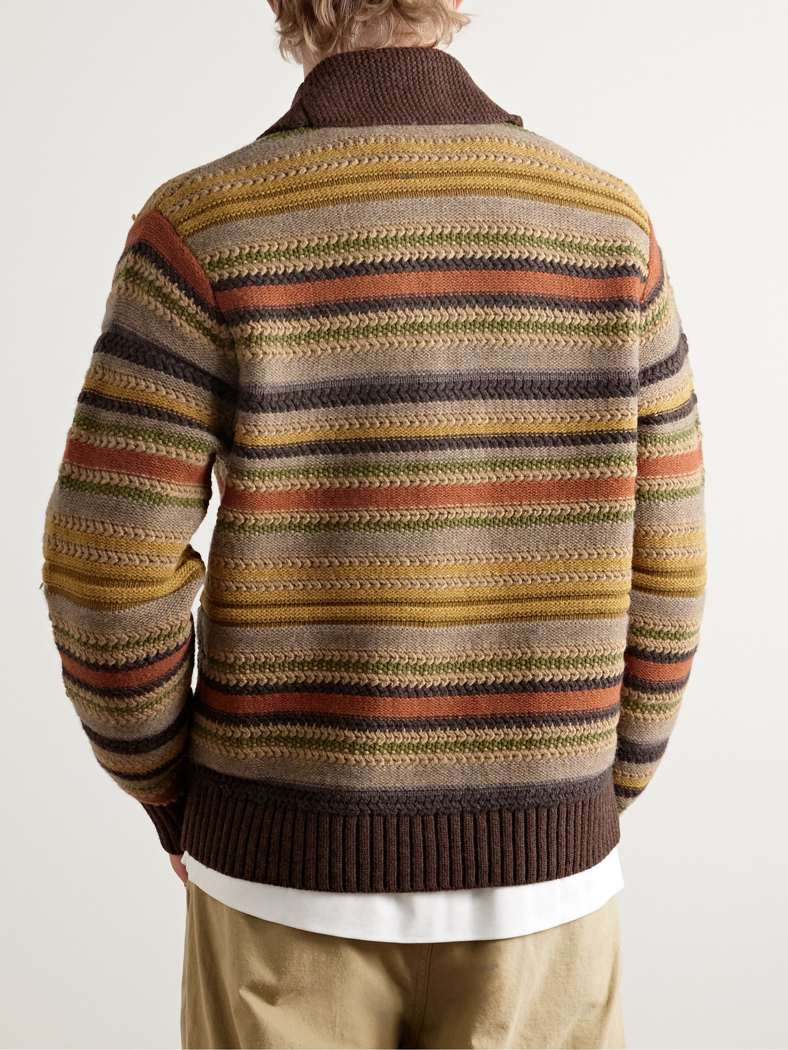 Rrl Shawl-collar Striped Wool Cardigan In Multi
