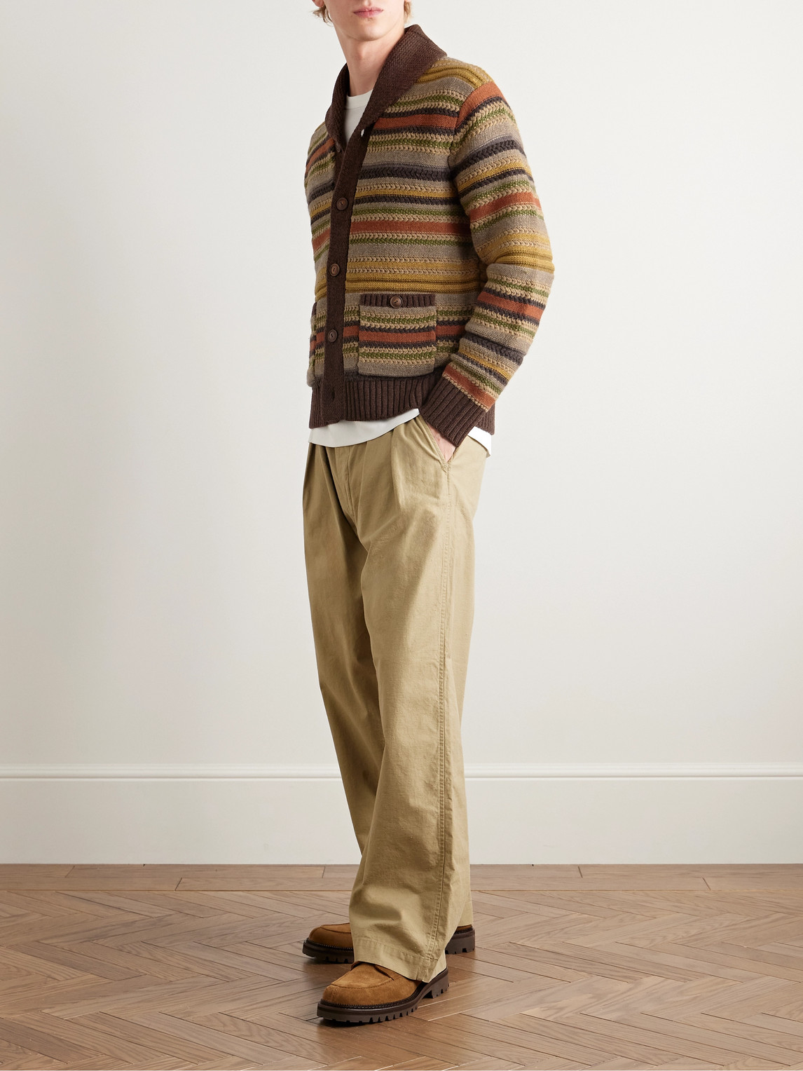 Rrl Shawl-collar Striped Wool Cardigan In Multi