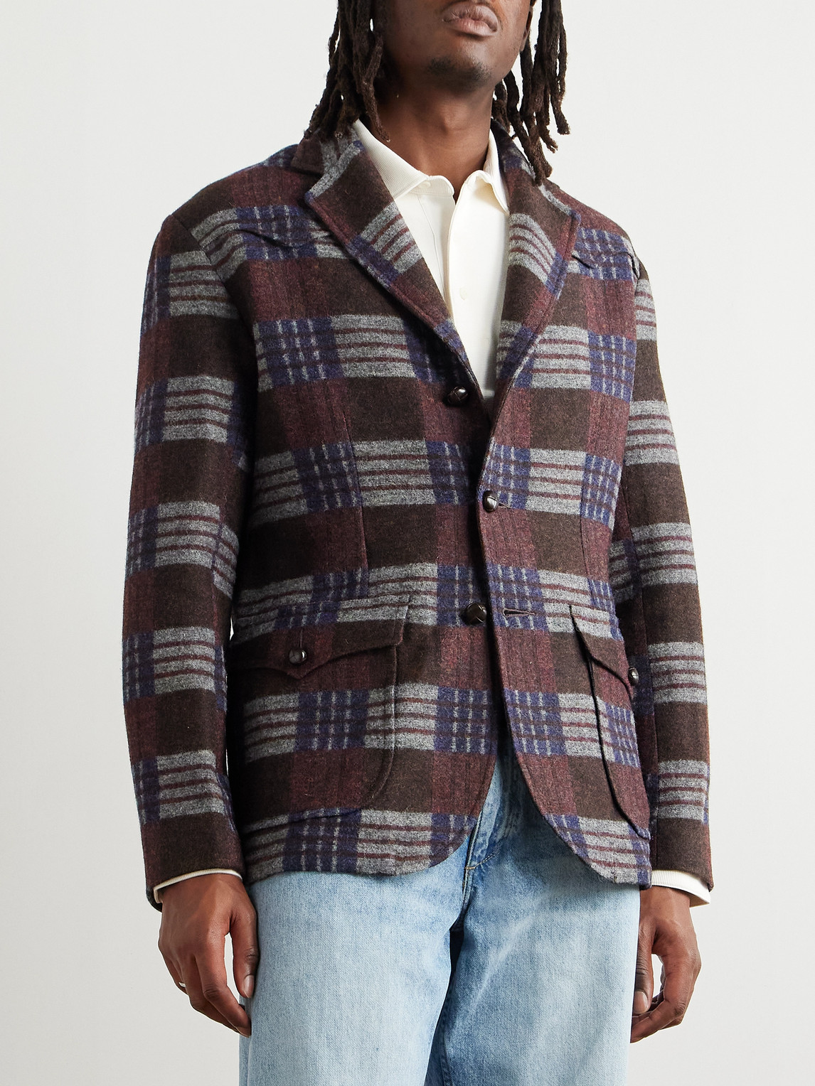 Shop Rrl Welston Checked Wool And Cotton-blend Blazer In Brown