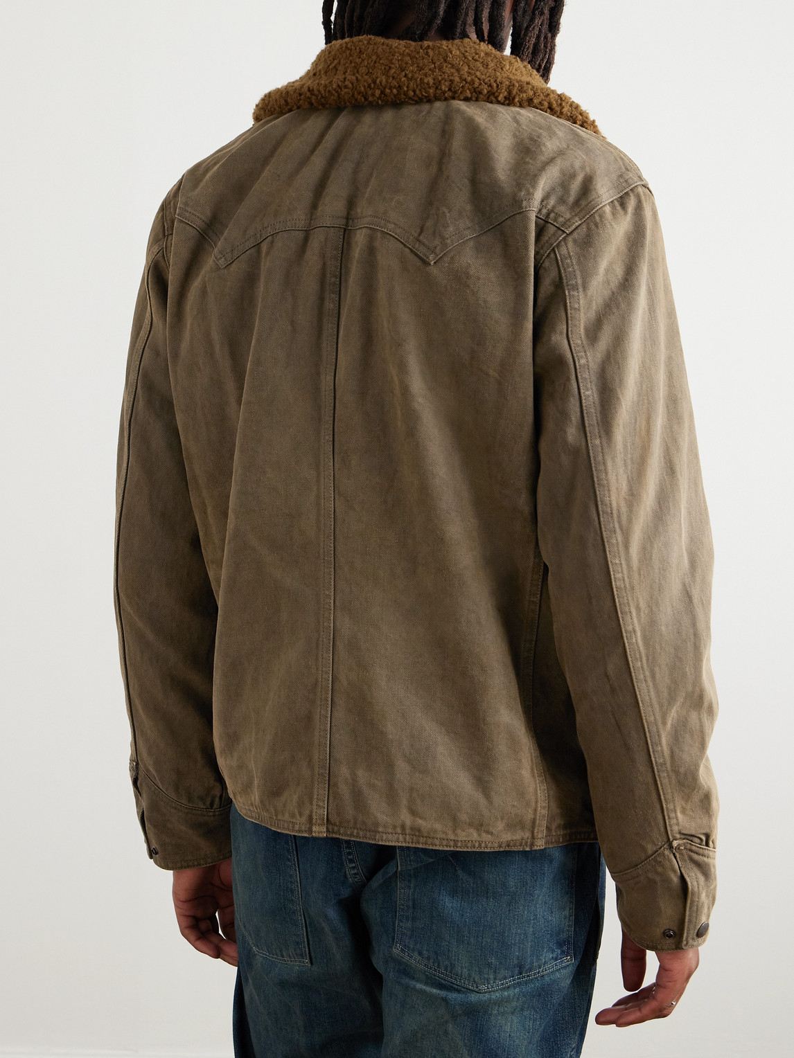 Rrl Shearling-trimmed Denim Jacket In Brown | ModeSens Rrl Shearling-trimmed Denim Jacket In Brown | ModeSens