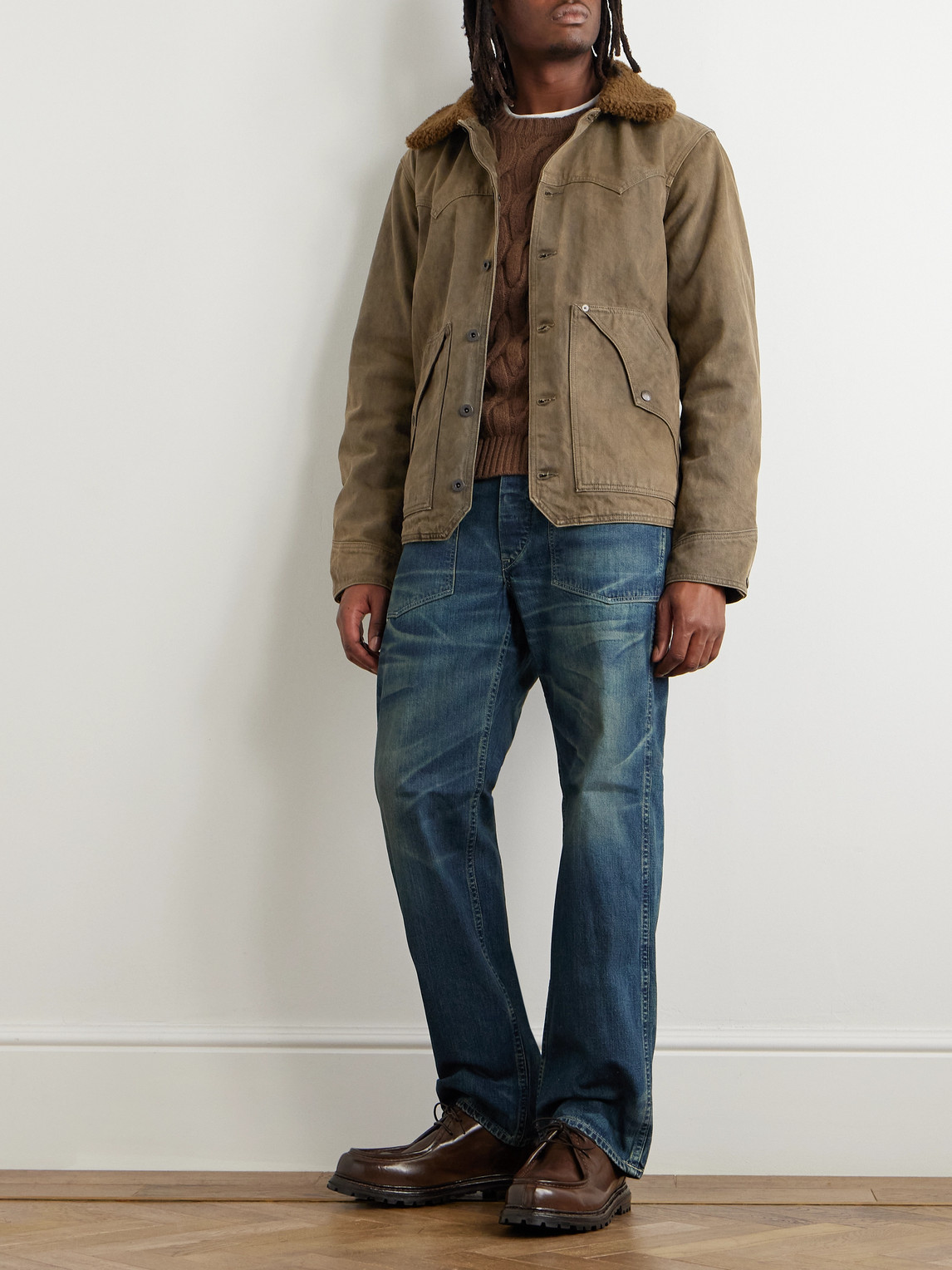 Rrl Shearling-trimmed Denim Jacket In Brown | ModeSens Rrl Shearling-trimmed Denim Jacket In Brown | ModeSens