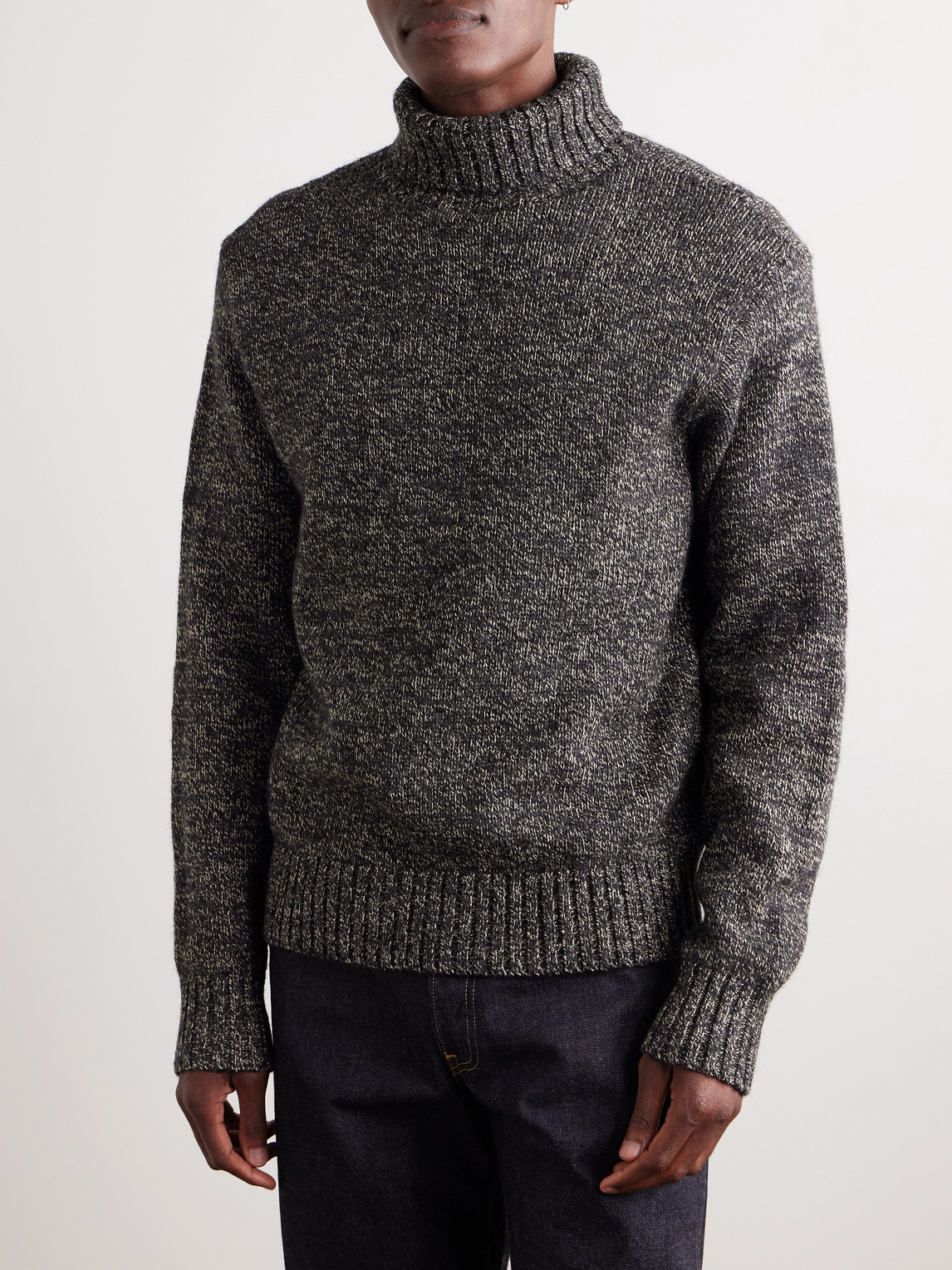 Rrl Wool, Cotton And Linen-blend Rollneck Sweater In Gray