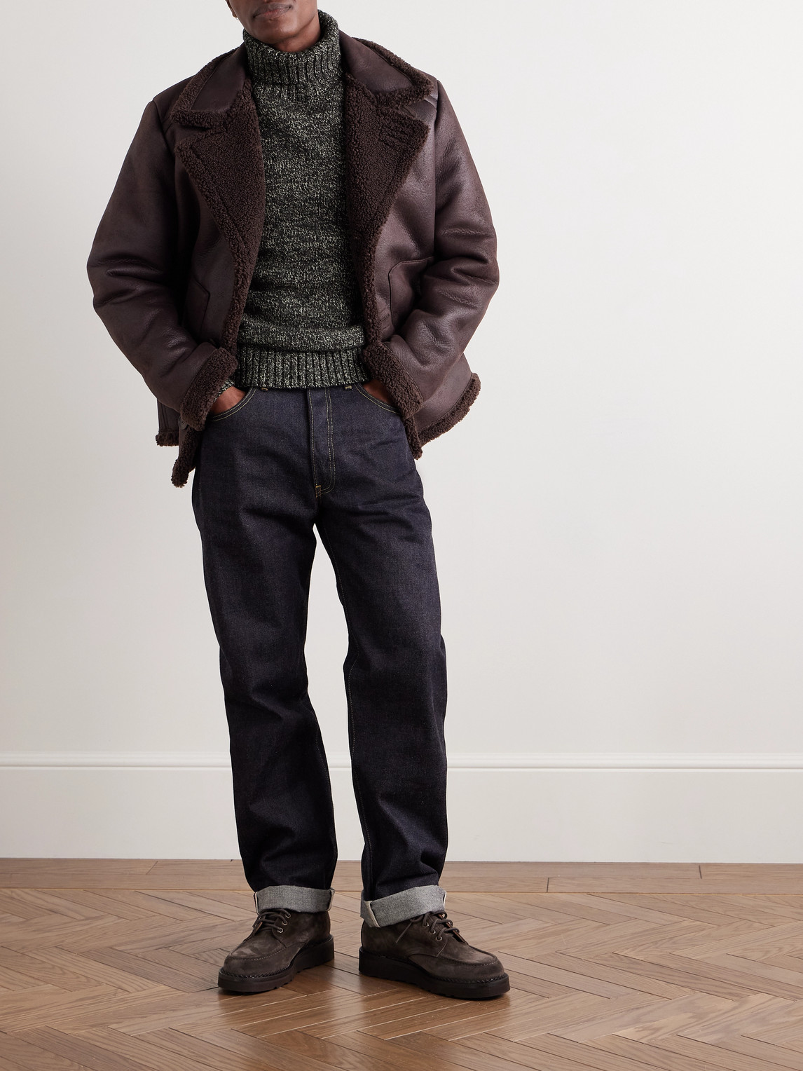 Rrl Wool, Cotton And Linen-blend Rollneck Sweater In Gray