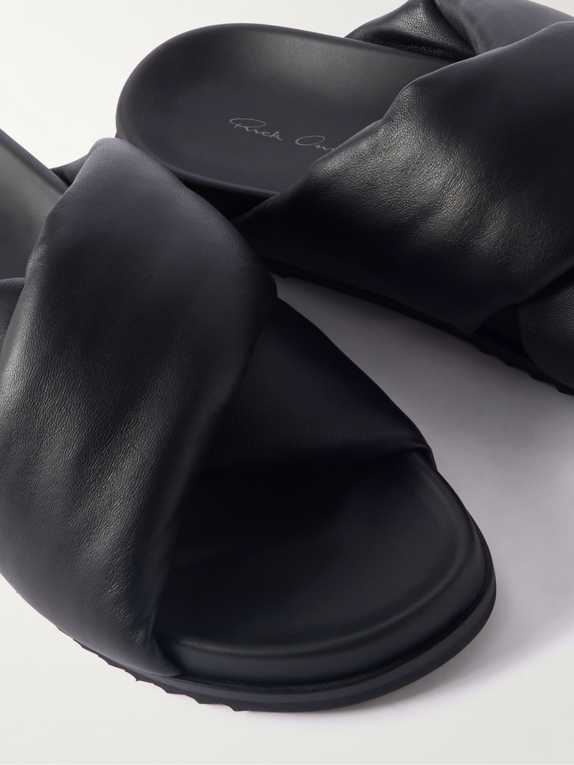 Rick Owens Twisted Design Lamb Leather Slides In Black