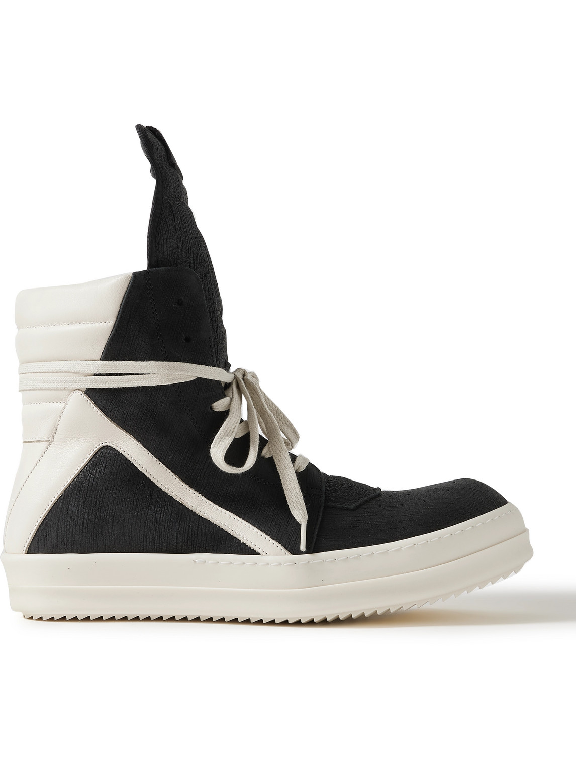 Rick Owens Geobasket Textured-suede And Leather High-top Trainers In Black