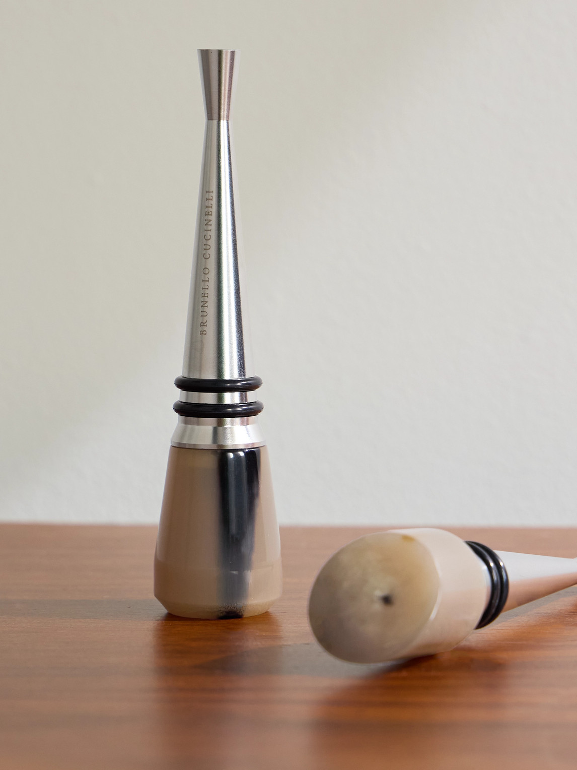 Brunello Cucinelli Set Of Two Horn And Stainless Steel Bottle Stoppers In Silver