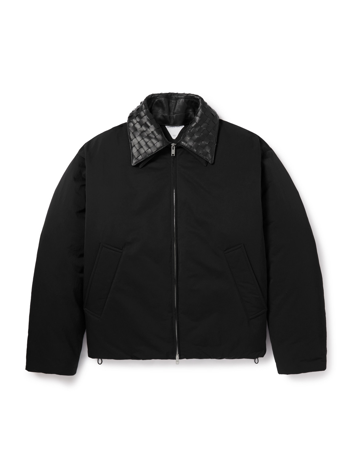 Bottega Veneta Intrecciato Leather-trimmed Matte-shell Down Jacket In Black