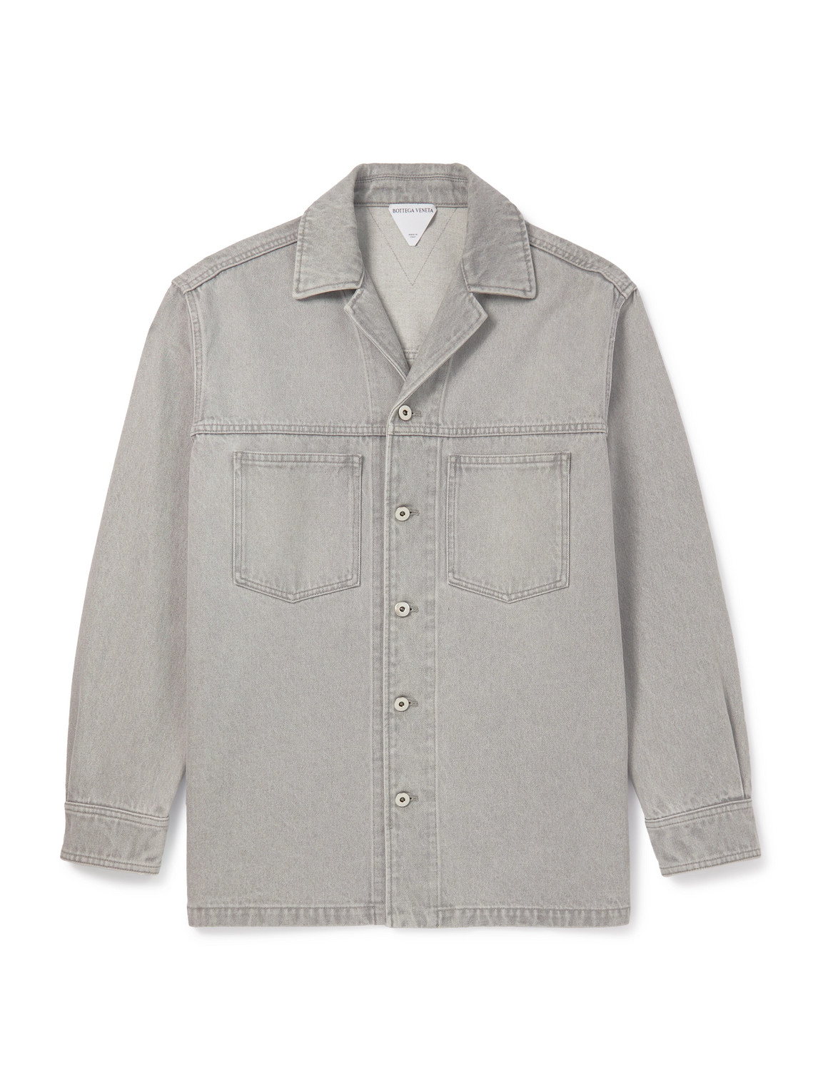 Bottega Veneta Camp-collar Denim Overshirt In Gray