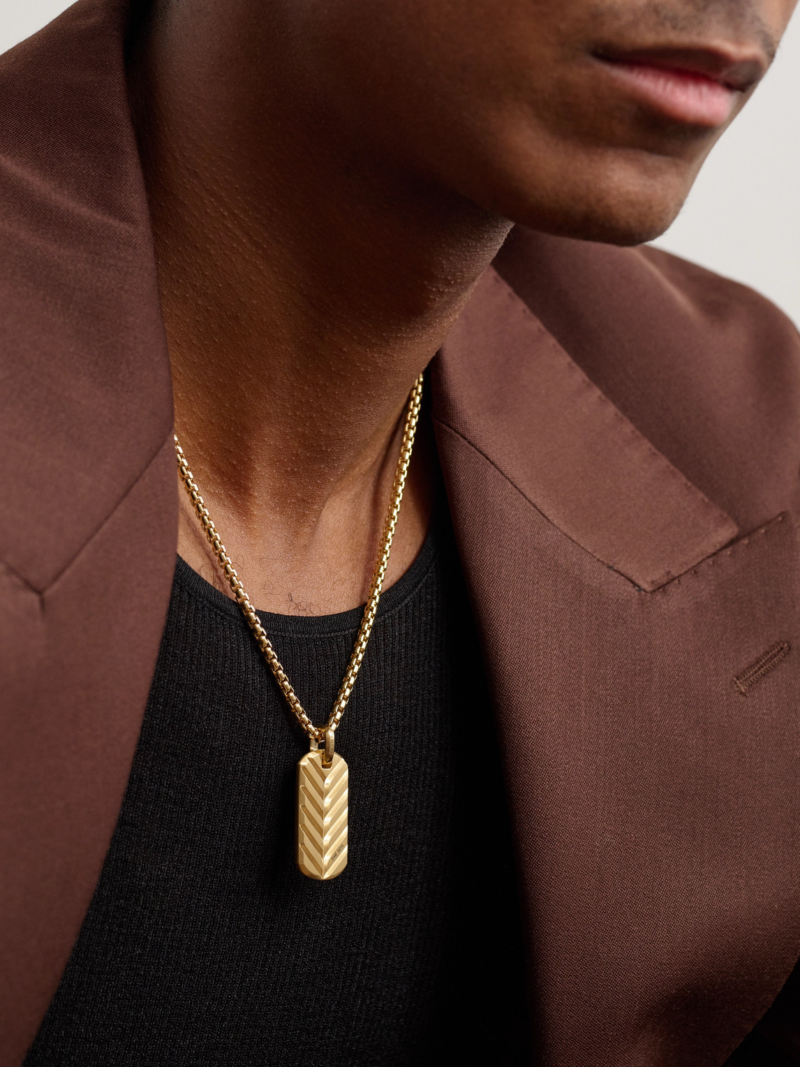 David Yurman Chevron Tag Brushed 18-karat Gold Pendant In Gold