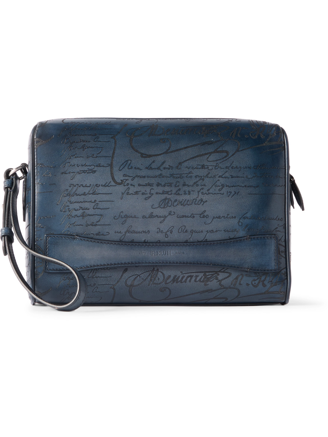 Berluti Rosewood Neo Scritto Venezia Leather Pouch In Blue